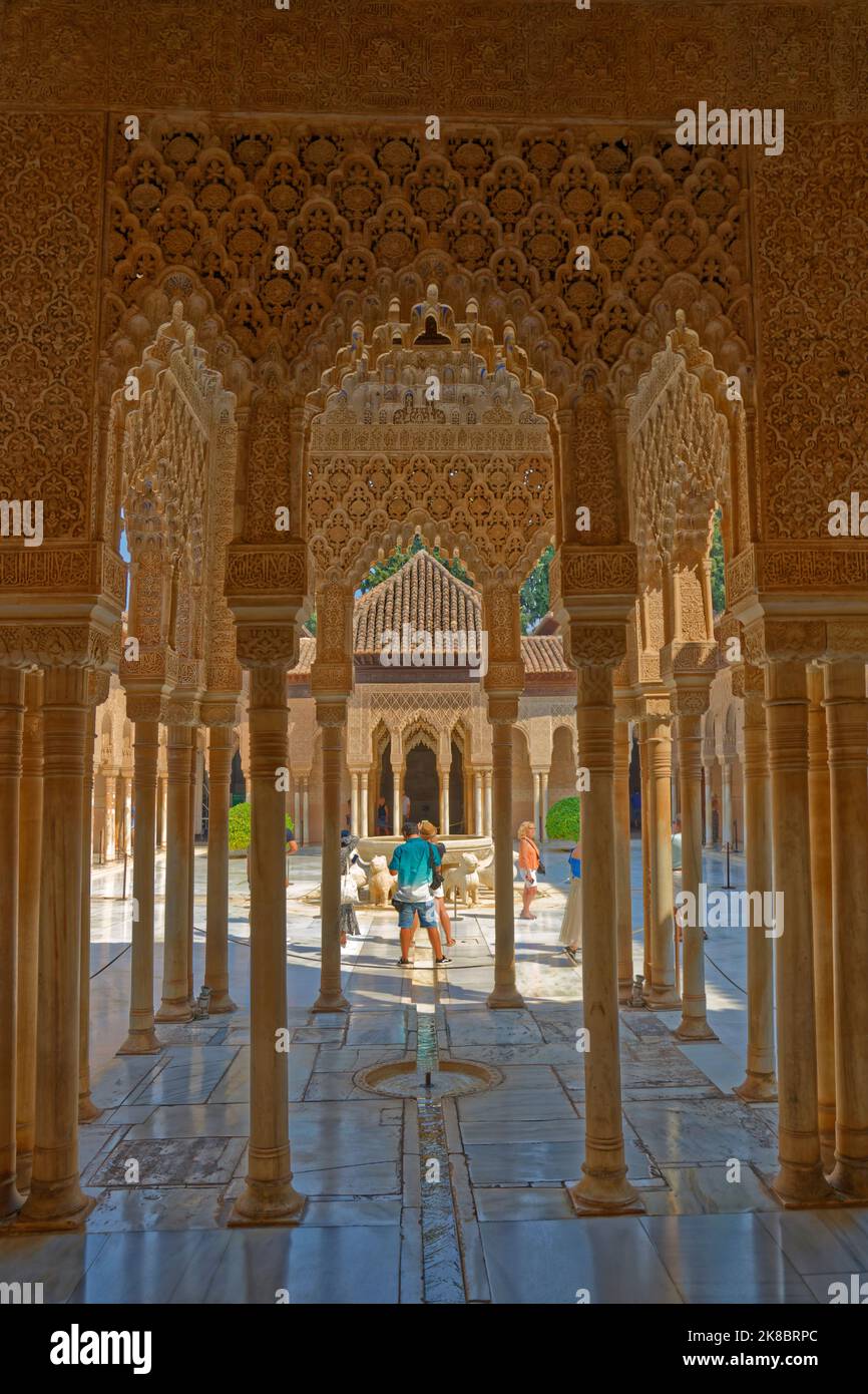 Le Palais des Lions, l'un des 3 palais principaux du complexe du Palais de l'Alhambra à Grenade, Andalousie, Espagne. Banque D'Images