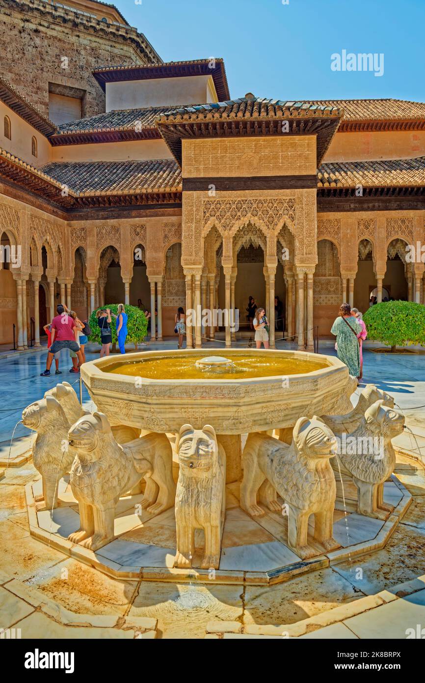 Le Palais des Lions, l'un des 3 palais principaux du complexe du Palais de l'Alhambra à Grenade, Andalousie, Espagne. Banque D'Images