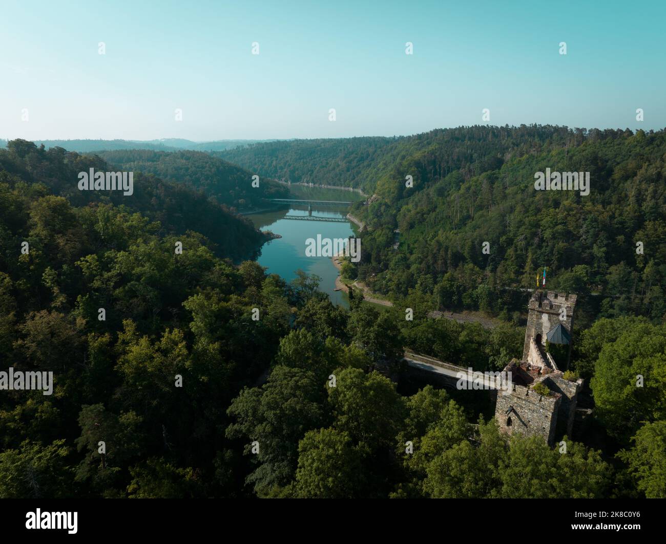 Tchéquie. Vue aérienne du château de Cornstejn, République tchèque, Europe. Banque D'Images