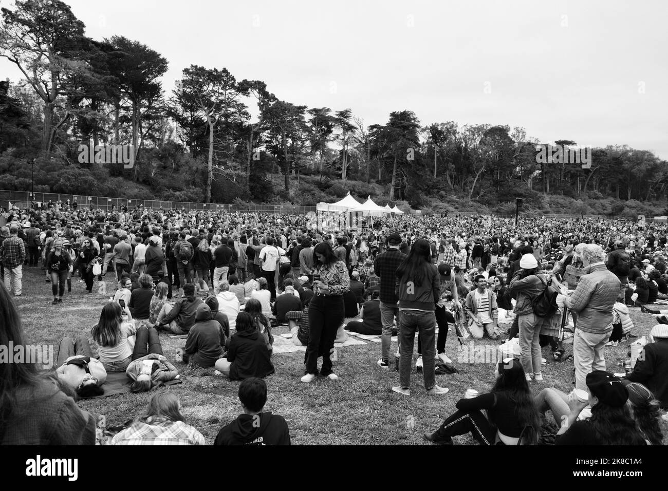 Foule au festival de musique à peine strictement Bluegrass au Golden Gate Park, San Francisco, Californie, États-Unis ; concert annuel en plein air tenu en octobre. Banque D'Images