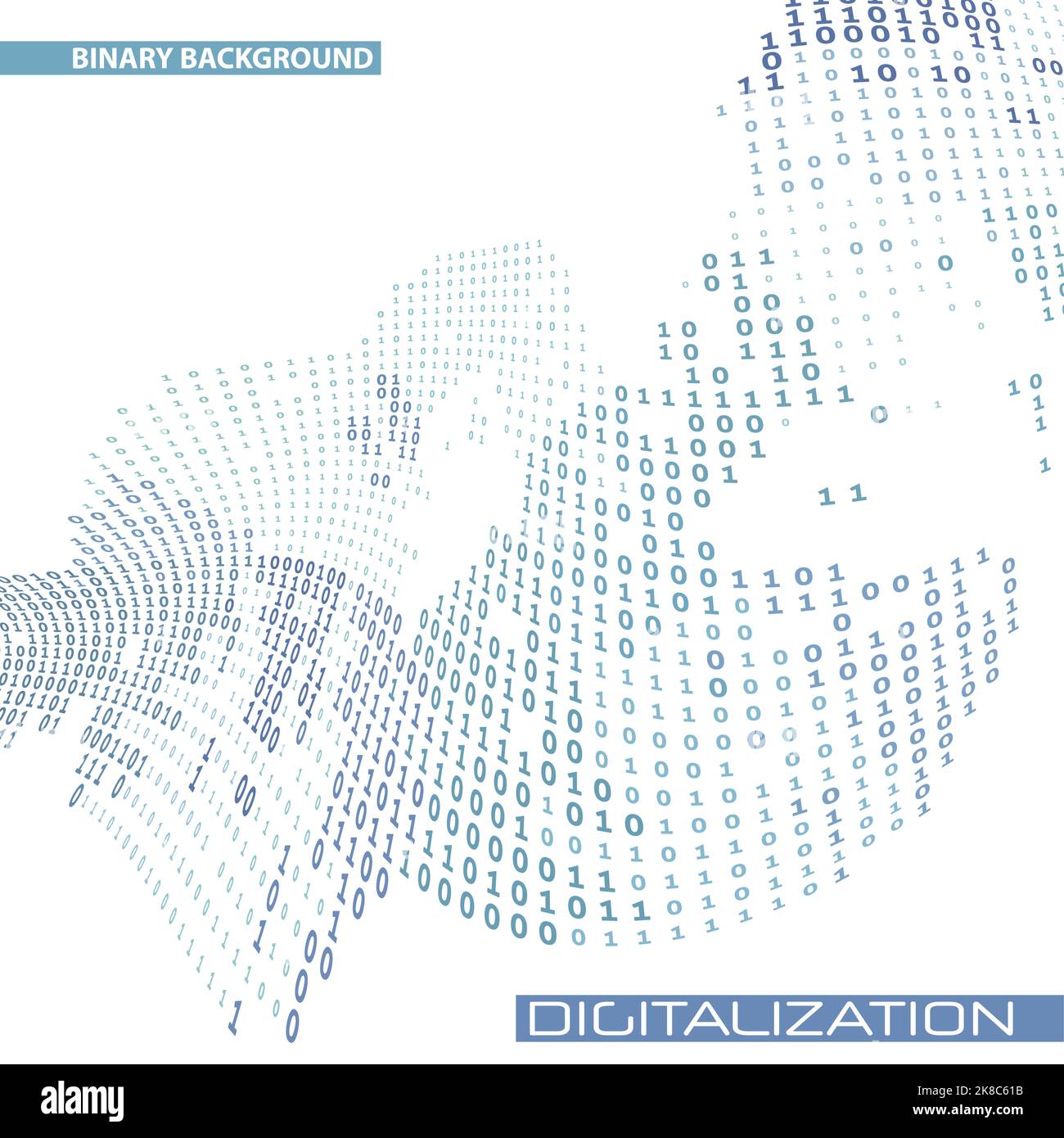 Numérisation. Flux de données binaires par flux incurvé de uns et de zéros. Motif graphique vectoriel numérique Illustration de Vecteur