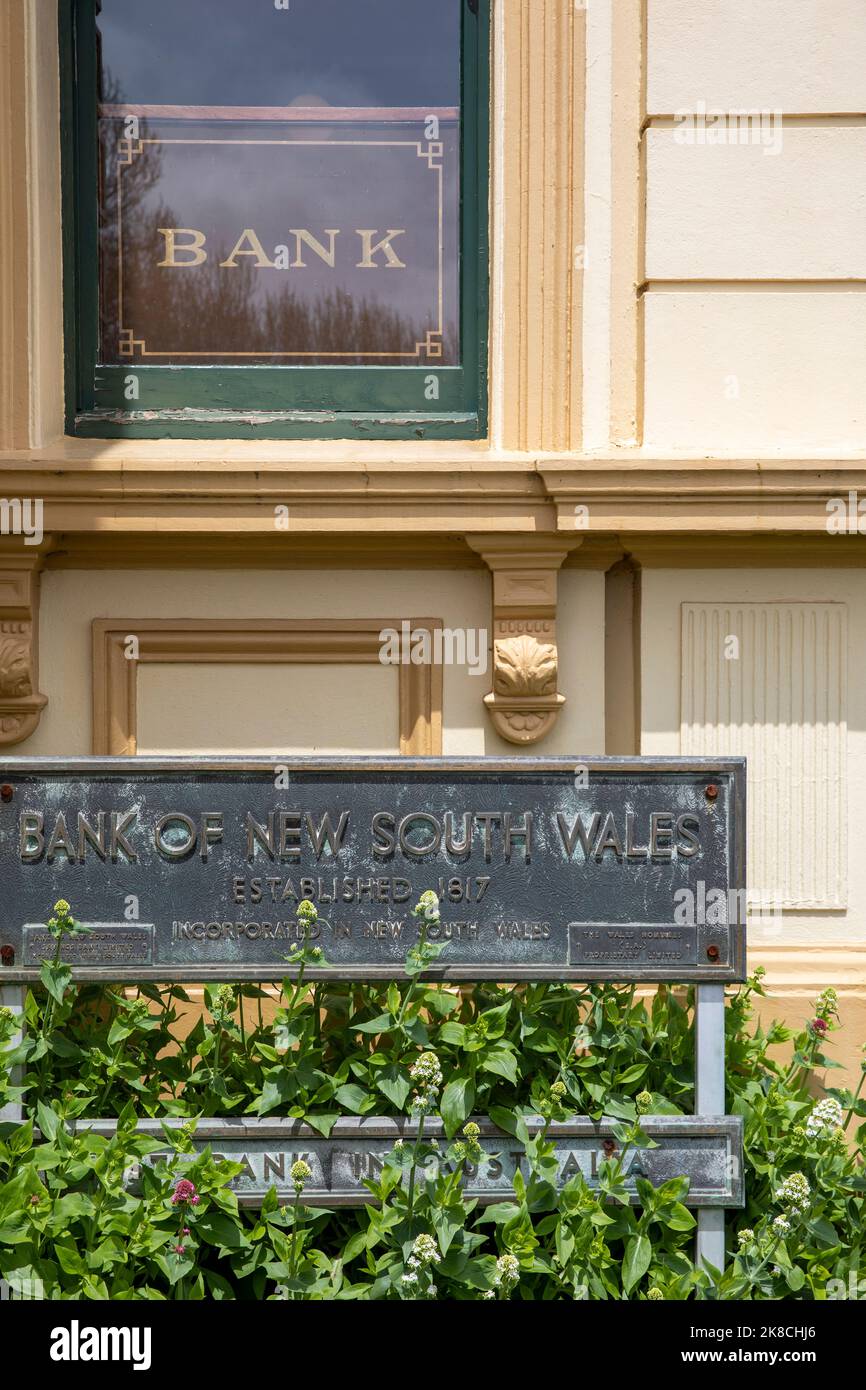 Millthorpe village historique en Nouvelle-Galles du Sud, ancienne banque de Nouvelle-Galles du Sud maintenant une maison d'hôtes, village centre, NSW, Australie Banque D'Images