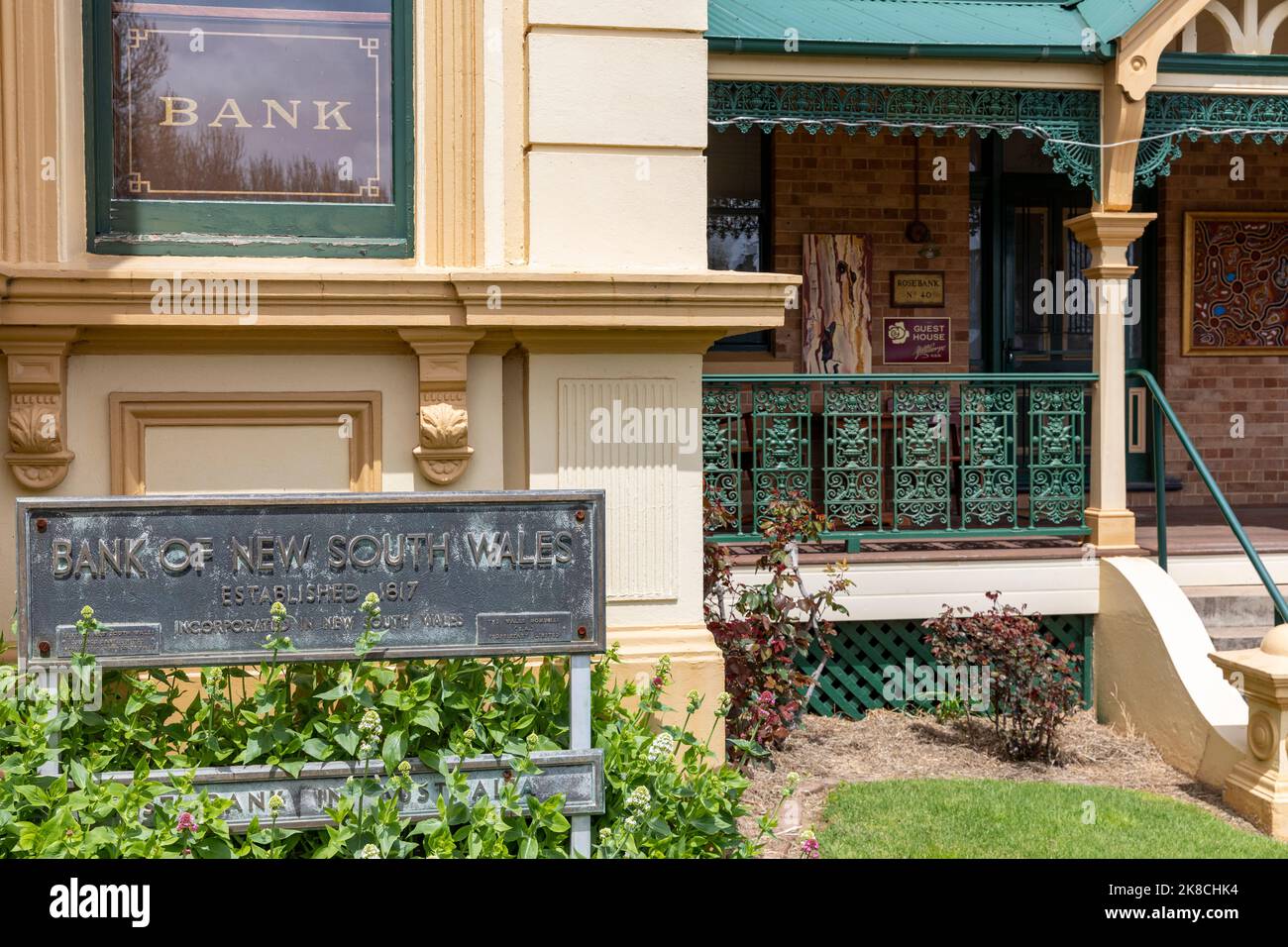 Millthorpe village historique en Nouvelle-Galles du Sud, ancienne banque de Nouvelle-Galles du Sud maintenant une maison d'hôtes, village centre, NSW, Australie Banque D'Images