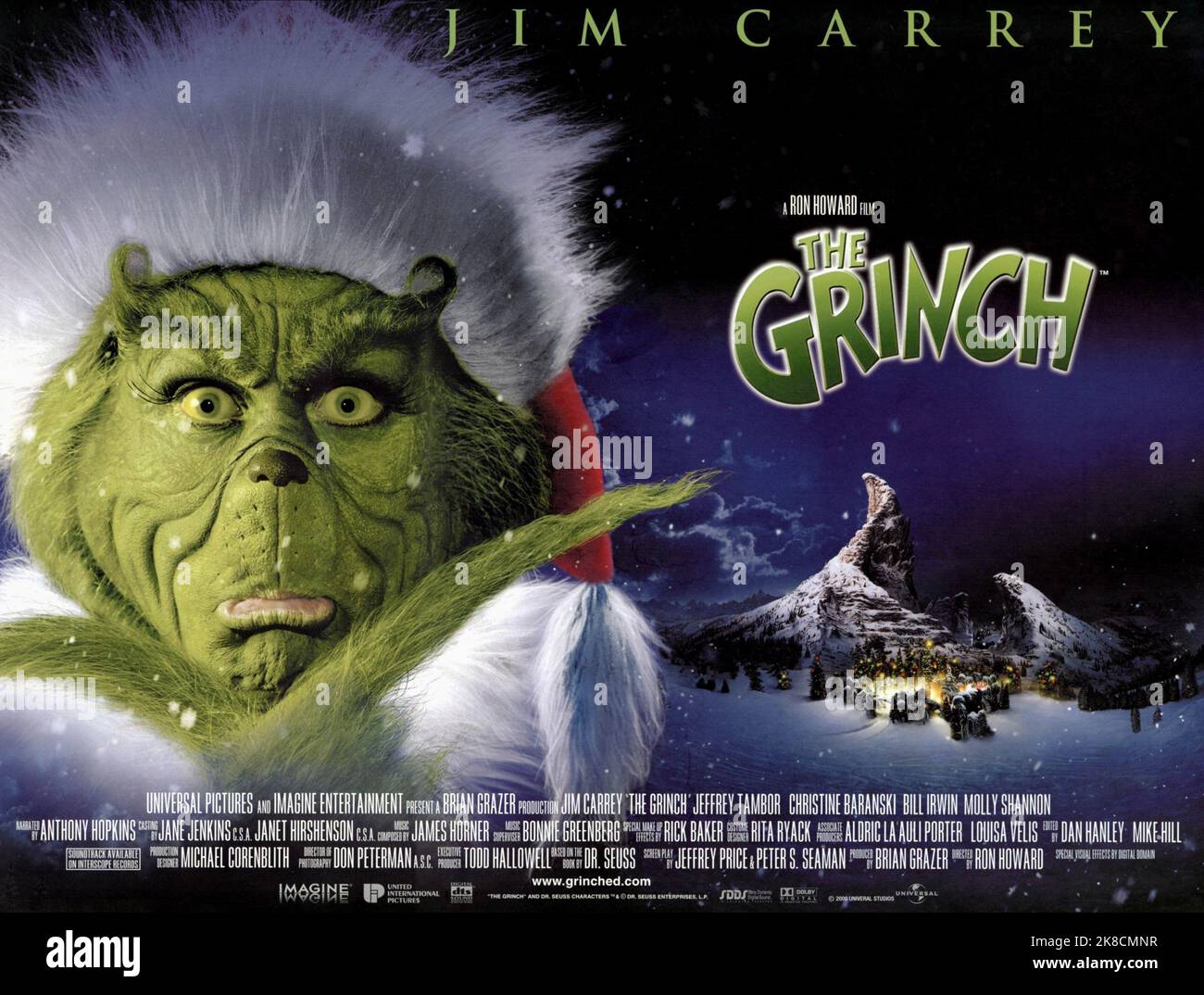 Jim Carrey Poster film: How the Grinch Stole Christmas (USA/DE 2000) / Literaturverfilmung Nach 'Wie Der Grinch Weihnachten Gestohlen Hat' (basé sur le livre de Dr. Seuss) Directeur: Ron Howard 08 novembre 2000 **AVERTISSEMENT** cette photographie est destinée à un usage éditorial seulement et est le droit d'auteur des IMAGES UNIVERSELLES et/ou du photographe assigné par la Société de film ou de production et ne peut être reproduite que par des publications en conjonction avec la promotion du film ci-dessus. Un crédit obligatoire pour LES PHOTOS UNIVERSELLES est requis. Le photographe doit également être crédité lorsqu'il est connu. Aucune utilisation commerciale c Banque D'Images