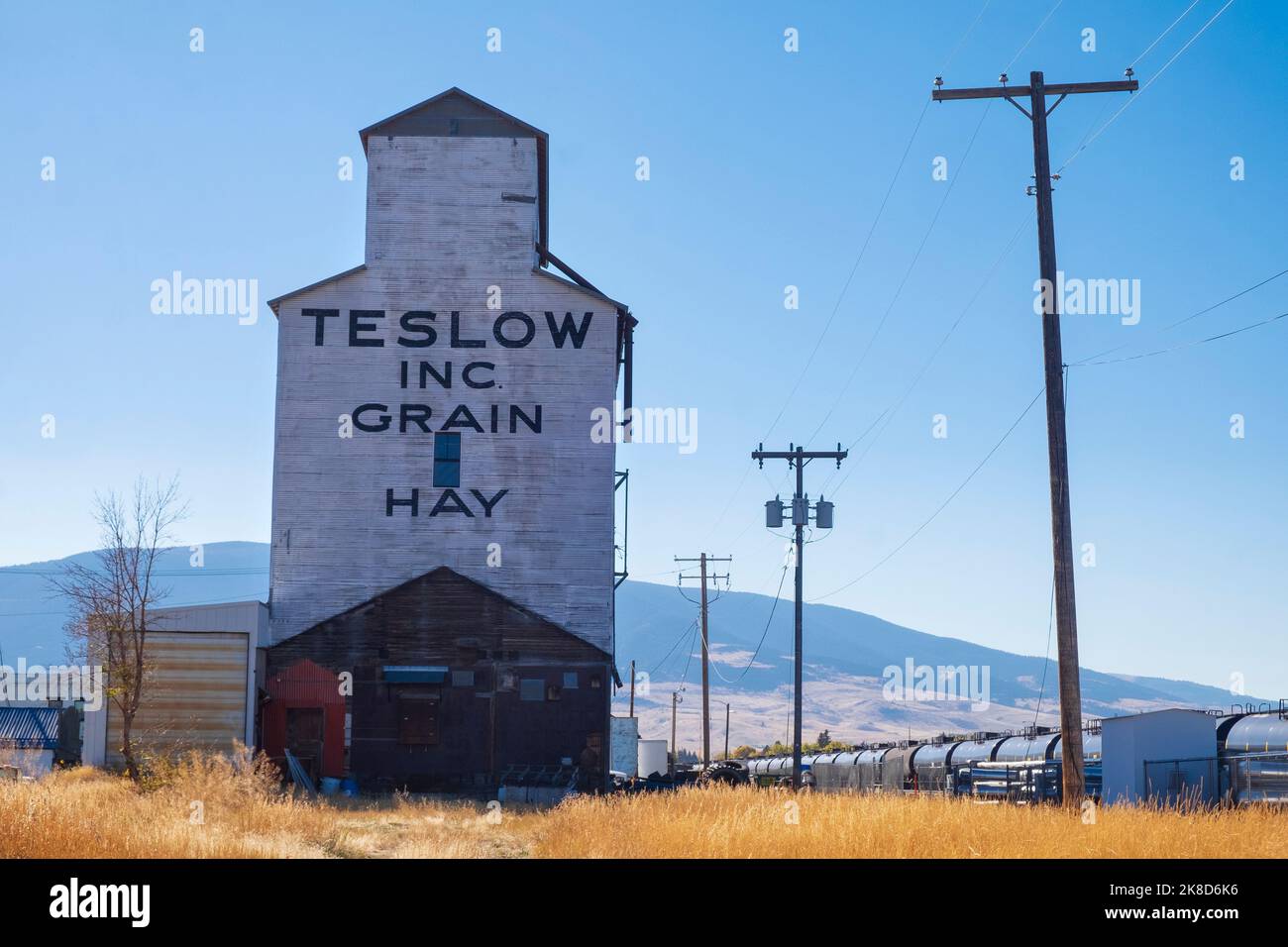 Teslow grain and Hay, élévateur de grain, Livingston, Montana, États-Unis Banque D'Images
