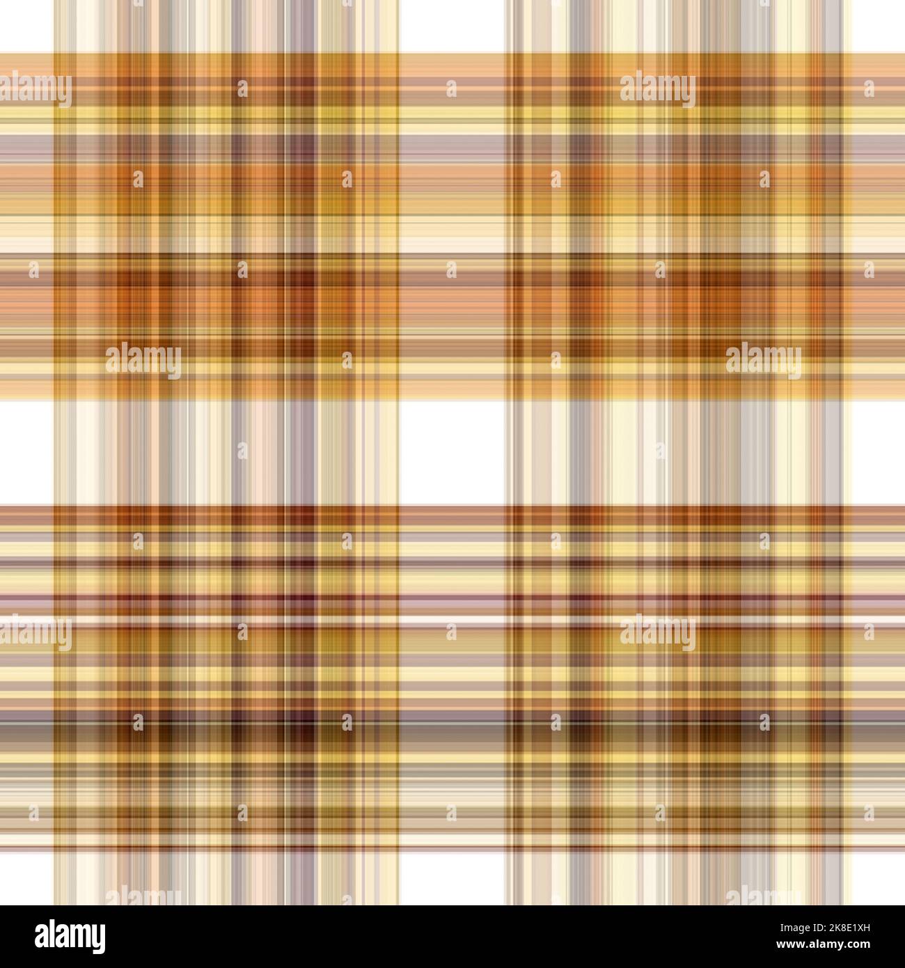 Tissu écossais blanc forêt à motif sans couture. Motif écossais de forêt automnale ton sur ton avec texture organique. Arrière-plan de bande orange pour papier peint rugueux. Banque D'Images