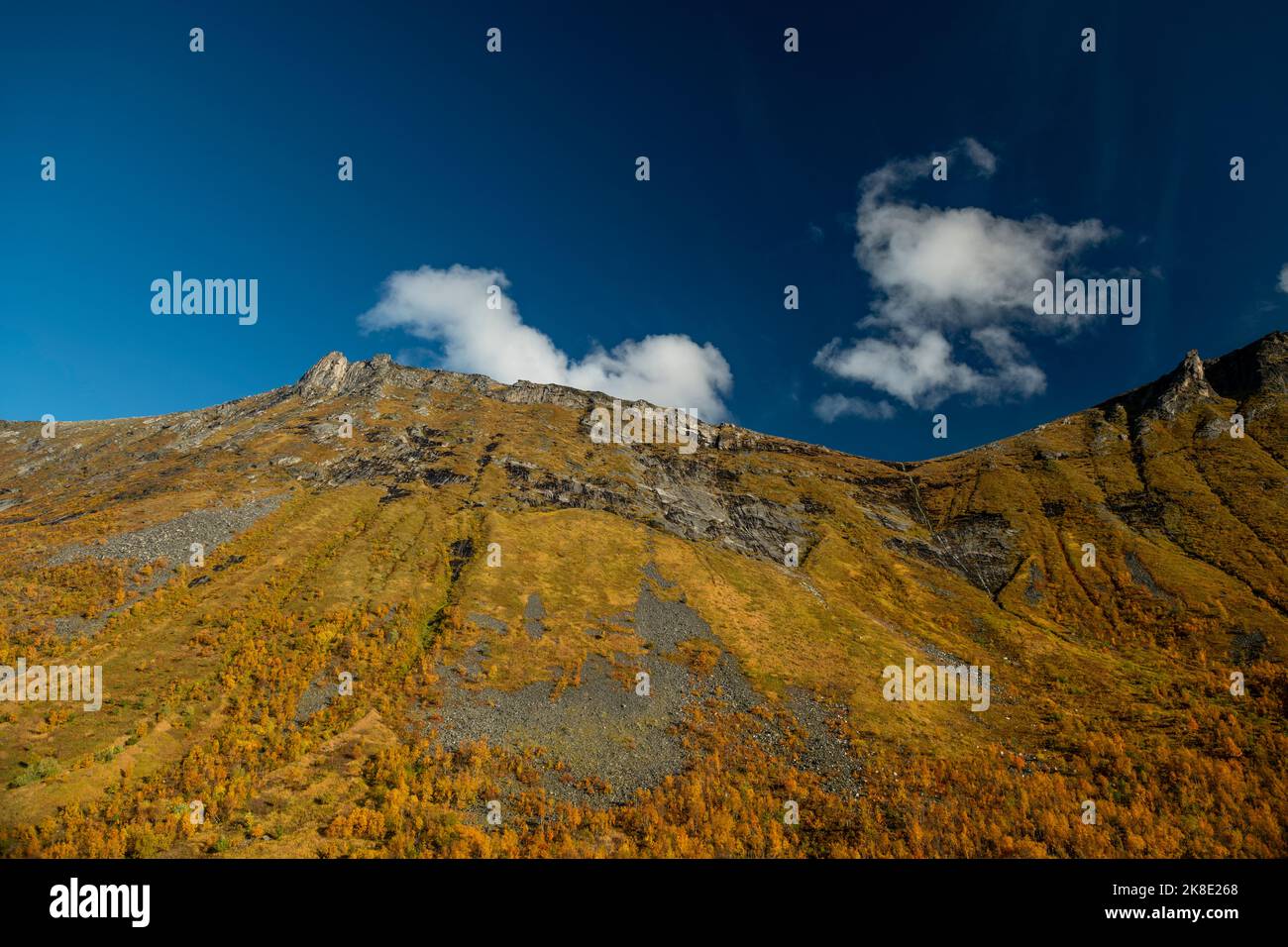 Vue panoramique sur les montagnes en automne contre le ciel, île de Senja, Norvège - photo de stock Banque D'Images