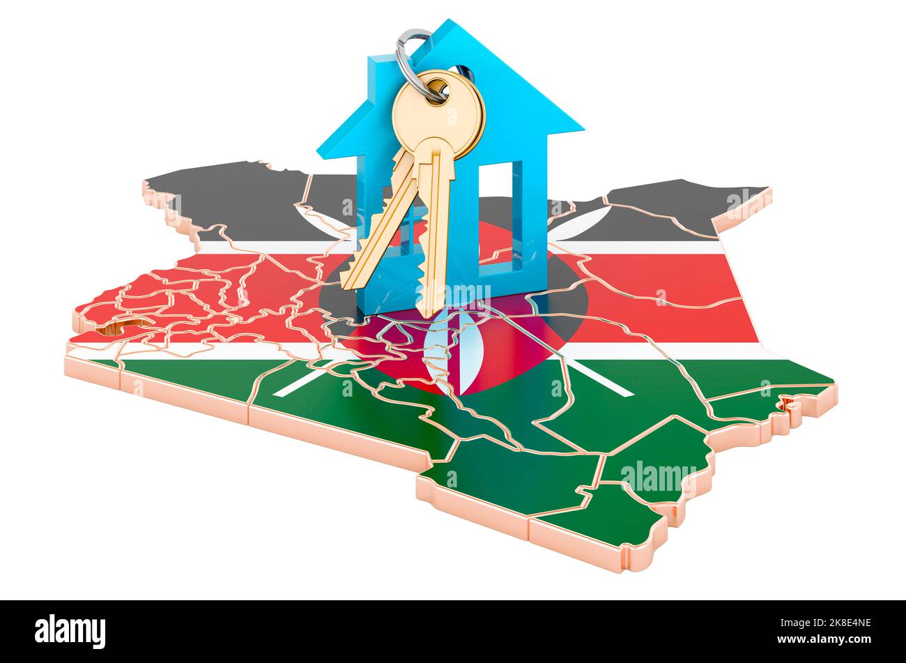 Immobilier au Kenya concept. Biens à vendre, à louer ou à hypothèque. 3D rendu isolé sur fond blanc Banque D'Images