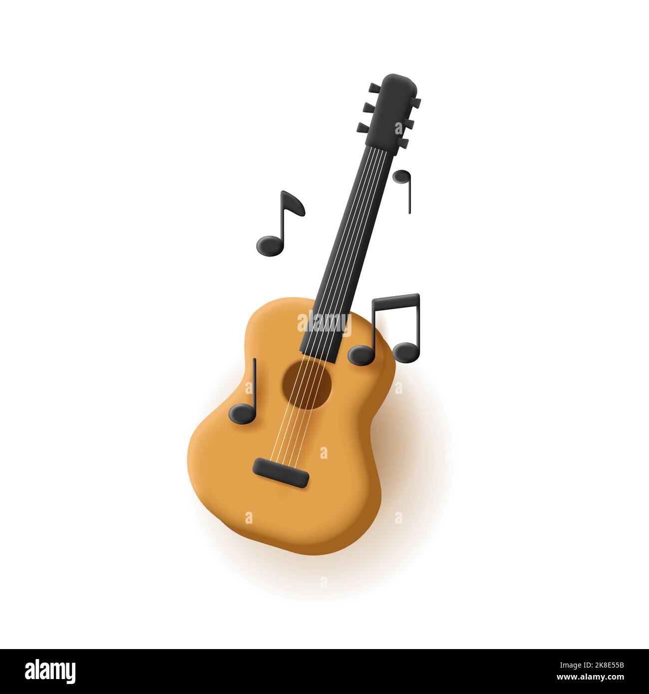 Guitare 3D illustration avec notes, forme classique de volume, isolé Illustration de Vecteur