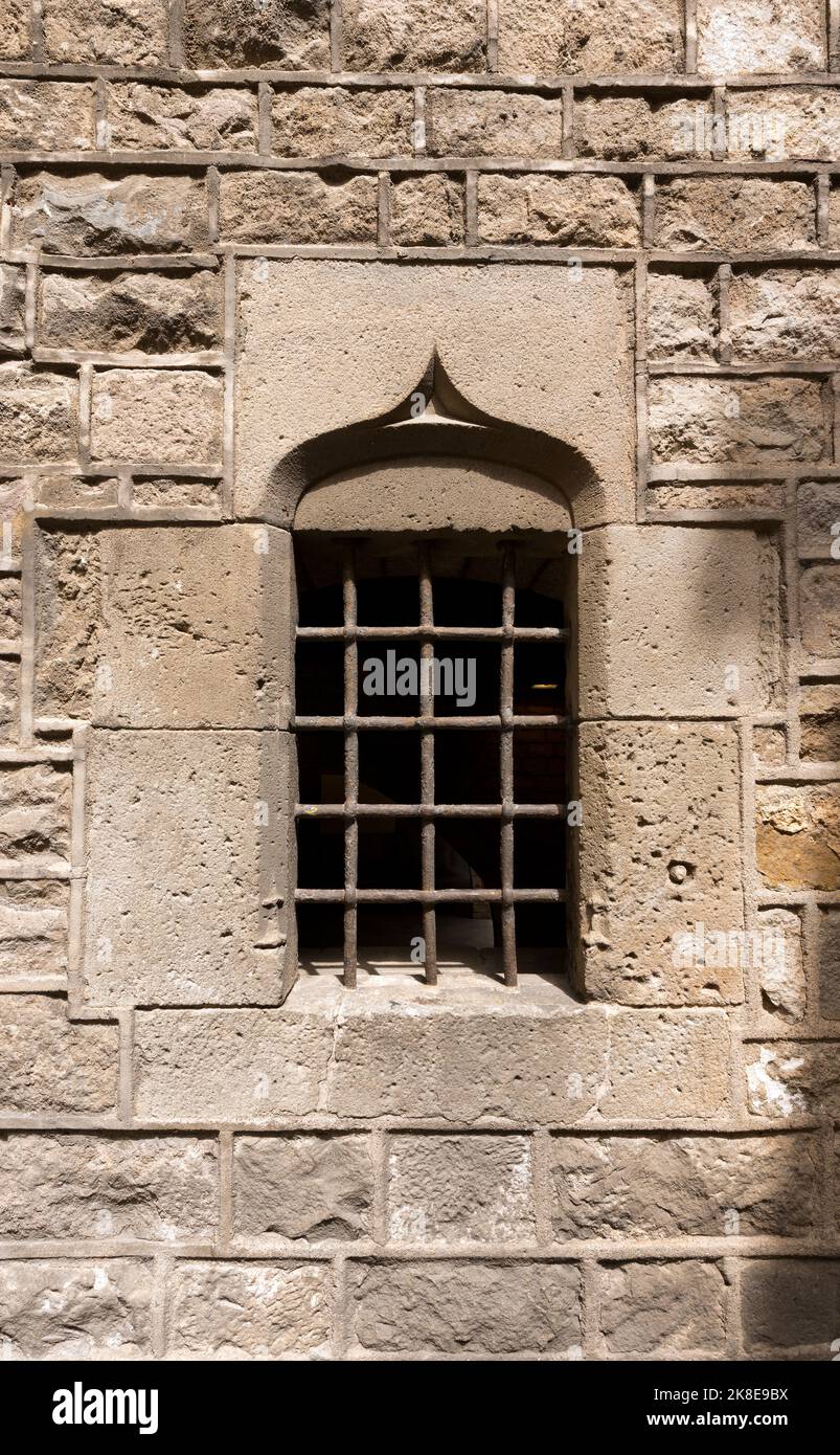 Détail d'une fenêtre de la Cathédrale de la Sainte Croix et de Saint Eulalia (Catedral de la Santa Cruz y Santa Eulalia) à Barcelone, Catalogne, Espagne Banque D'Images