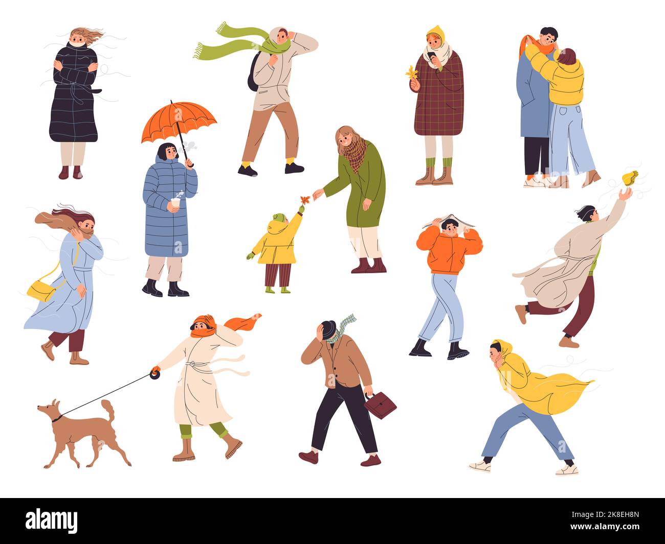 Les gens vêtus de vêtements d'automne marchant dans la rue. Illustration de Vecteur