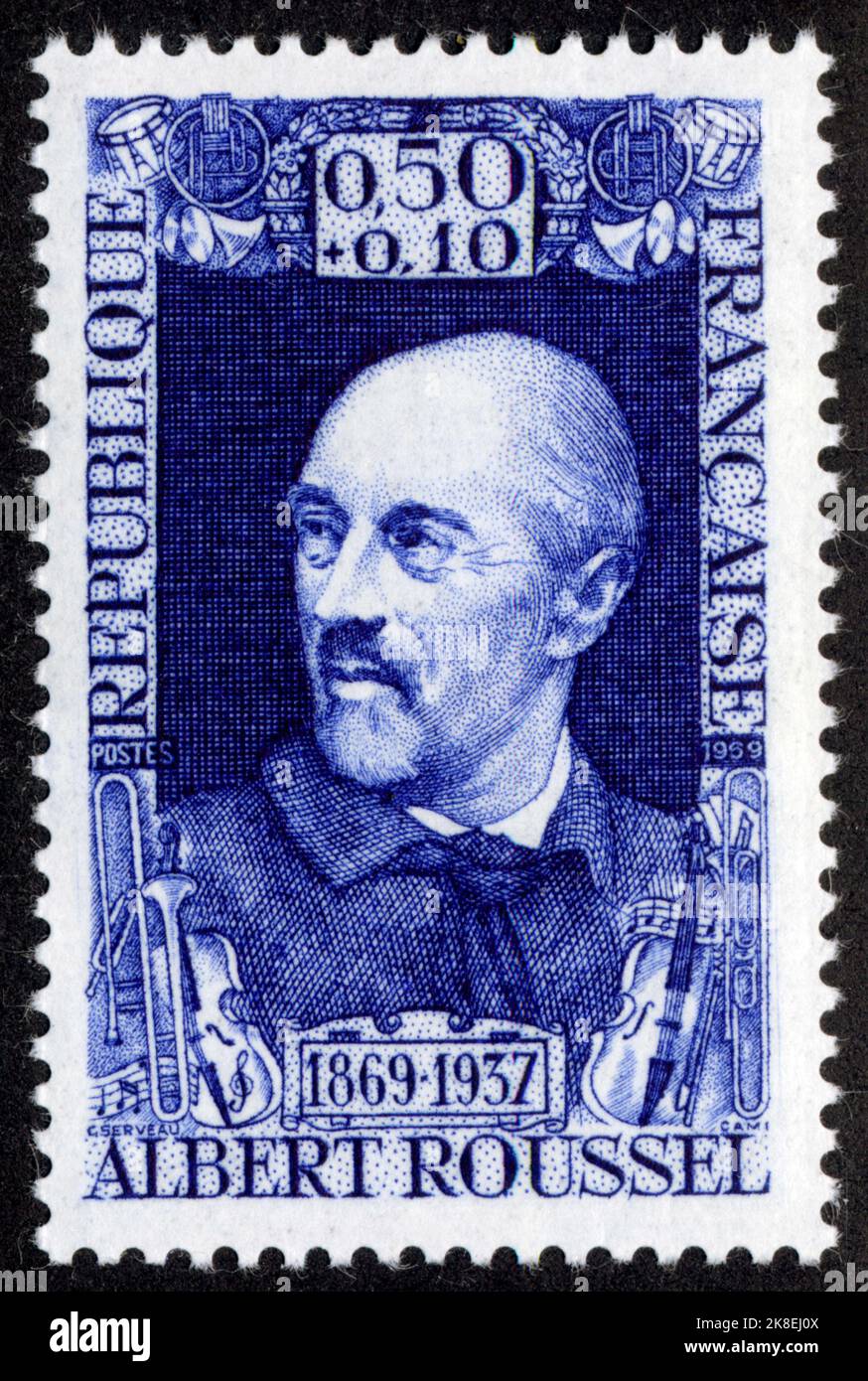 TIMBRE NON OBLITÉRÉ ALBERT ROUSSEL 1869-1937. RÉPUBLIQUE FRANÇAISE. POSTES. 0,50+0,10 Banque D'Images