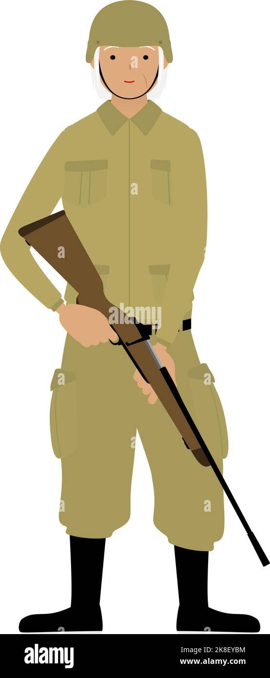 Posture de soldat femelle senior, garde debout avec un fusil Illustration de Vecteur