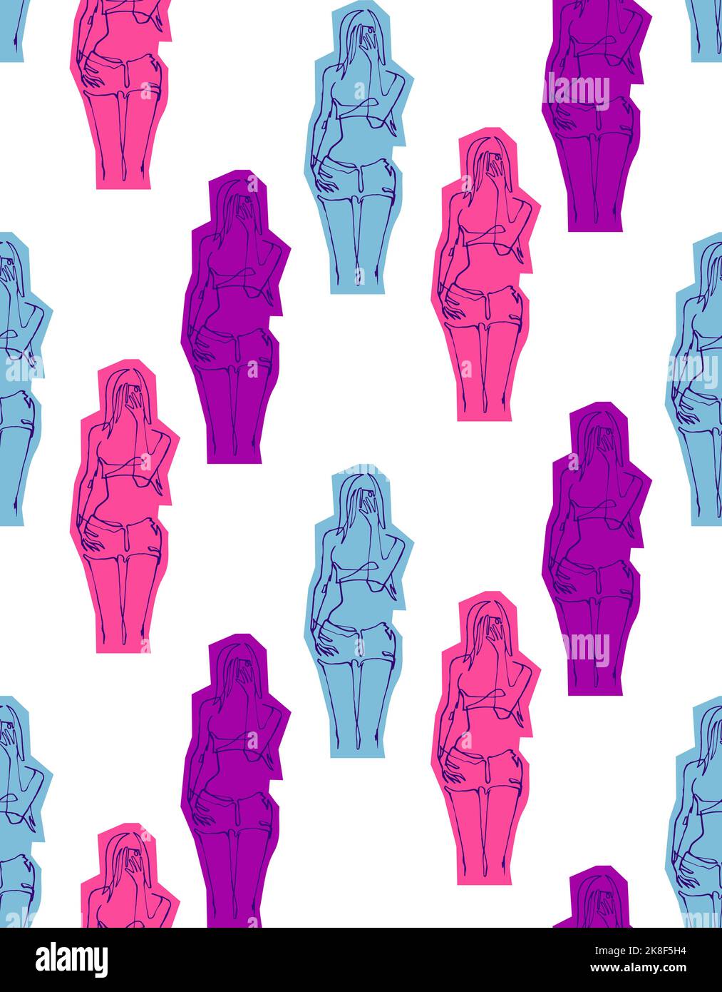 Femme faisant le selfie de smartphone, vecteur de ligne continue, modèle sans couture Illustration de Vecteur