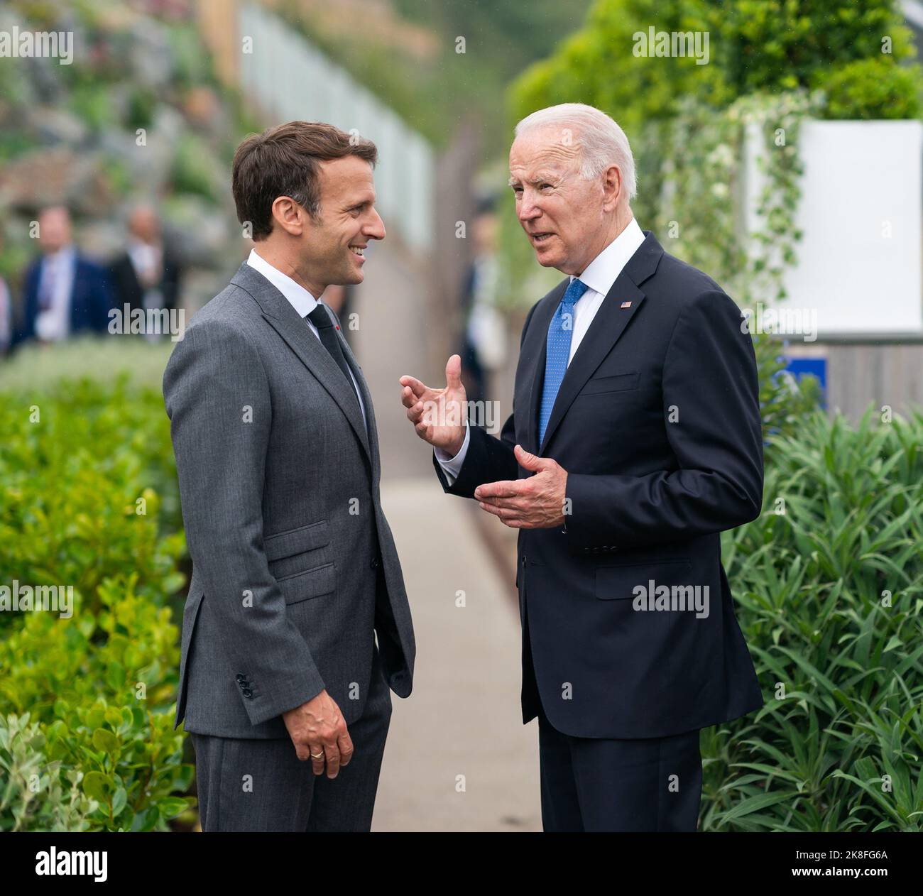 Le président Macron et le président Biden Banque D'Images