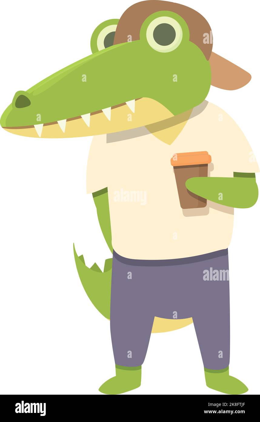 Symbole d'alligator de tasse à café, vecteur de dessin animé. Un joli crocodile. Bébé animal Illustration de Vecteur