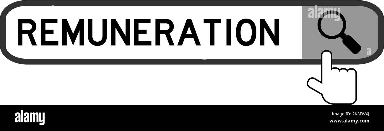 Recherchez la bannière dans la rémunération de mot avec la main sur l'icône de loupe sur fond blanc Illustration de Vecteur