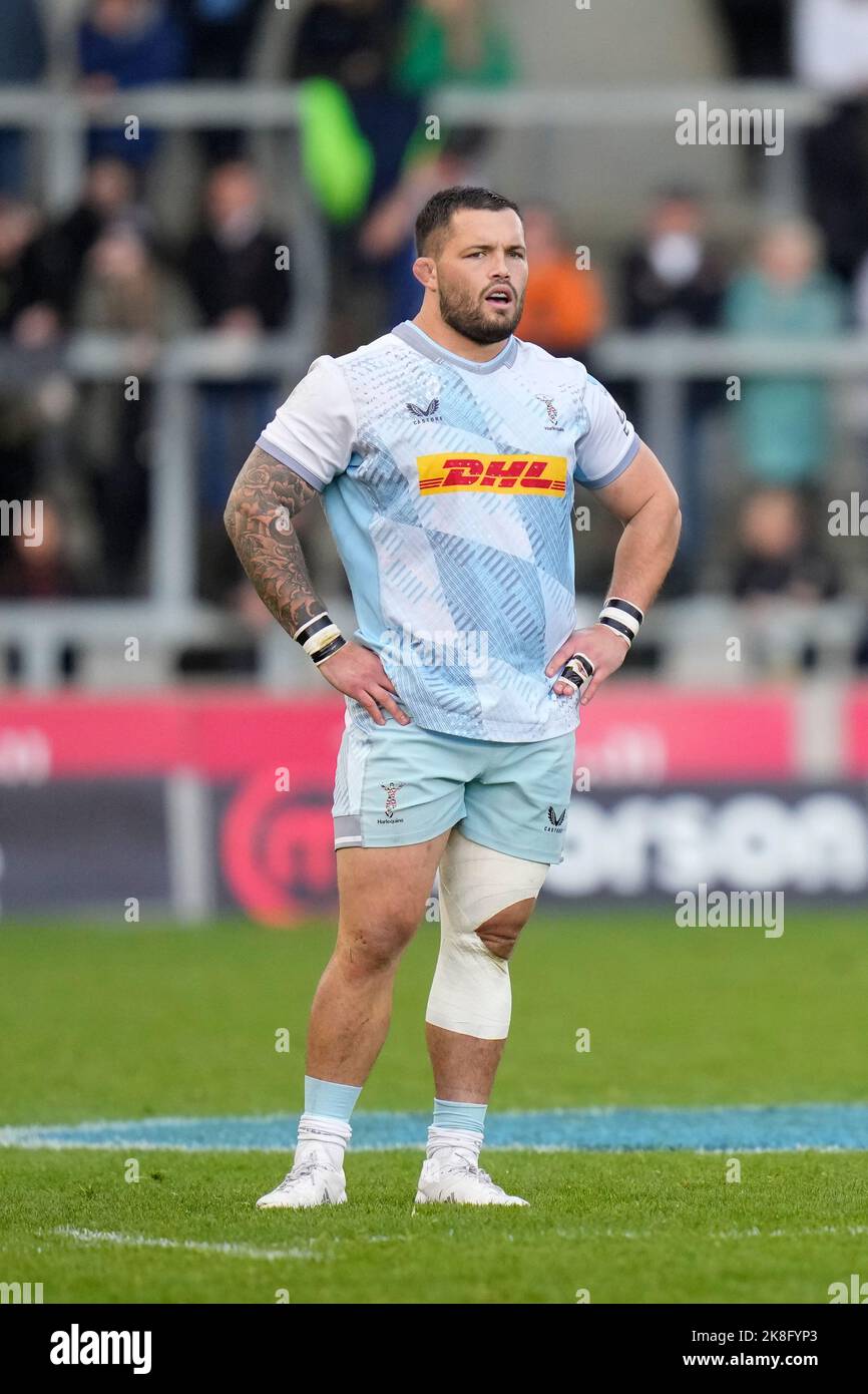 Eccles, Royaume-Uni. 23rd octobre 2022. Sam Riley #16 de Harlequins pendant le match de la première compagnie Gallagher sale Sharks vs Harlequins au stade AJ Bell, Eccles, Royaume-Uni, 23rd octobre 2022 (photo de Steve Flynn/News Images) à Eccles, Royaume-Uni, le 10/23/2022. (Photo de Steve Flynn/News Images/Sipa USA) crédit: SIPA USA/Alay Live News Banque D'Images