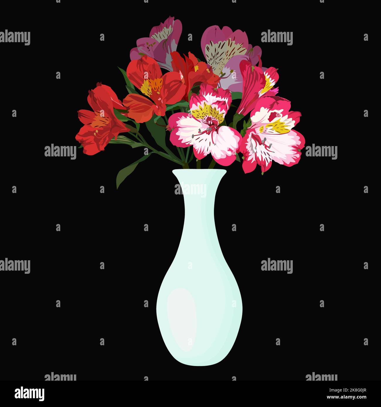 Fleur tropicale Alstroemeria. Bouquet de nénuphars péruviens en vase, illustration vectorielle Illustration de Vecteur
