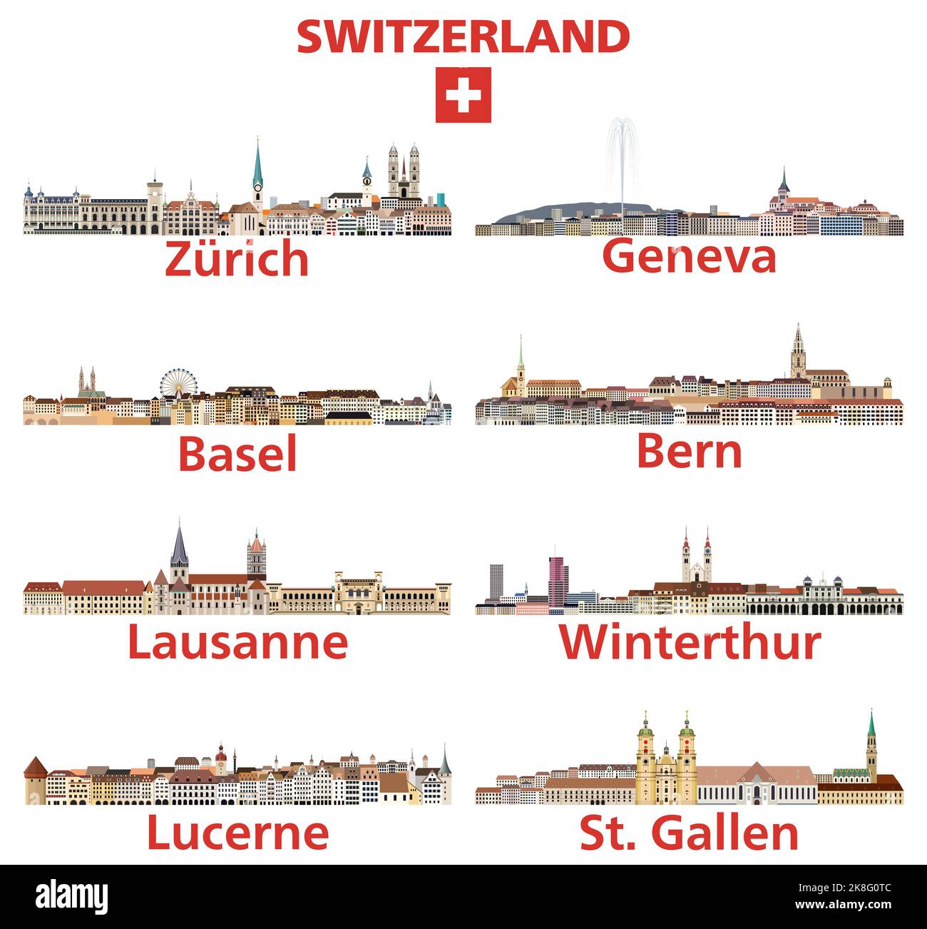 Ensemble d'illustrations vectorielles Skylines de Suisse Illustration de Vecteur
