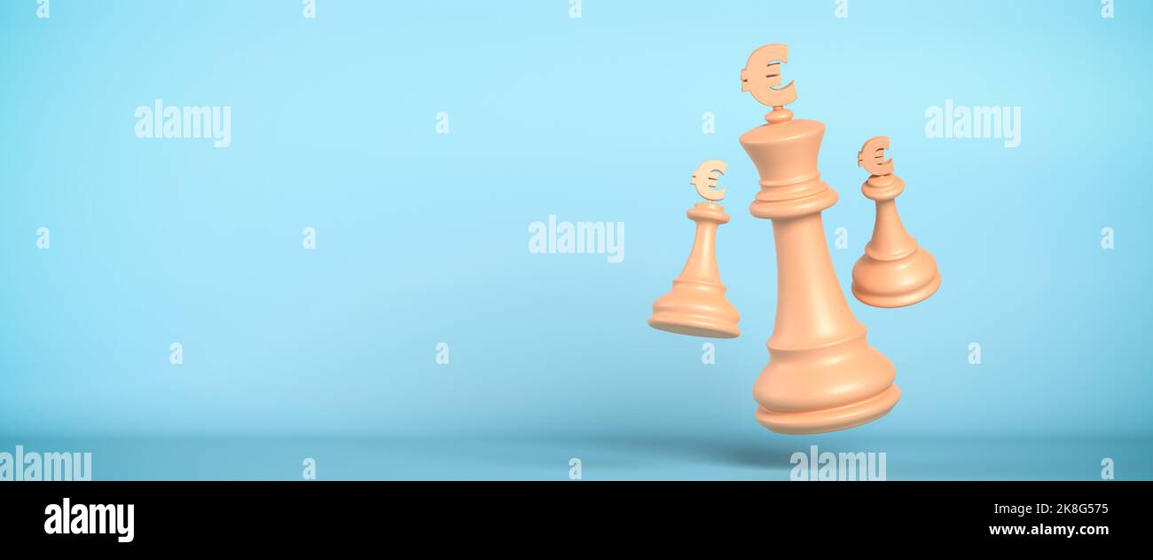 Concept de stratégie d'affaires : pièces d'échecs avec signes de l'euro. Format de bannière Web Banque D'Images