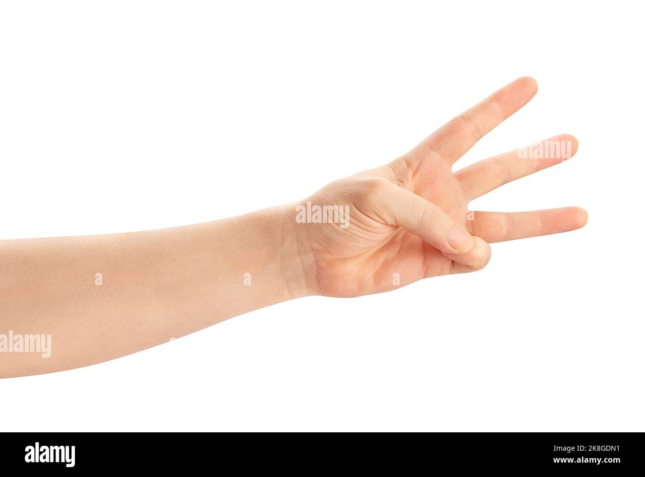 chemin de mouvement à trois doigts isolé sur blanc Banque D'Images