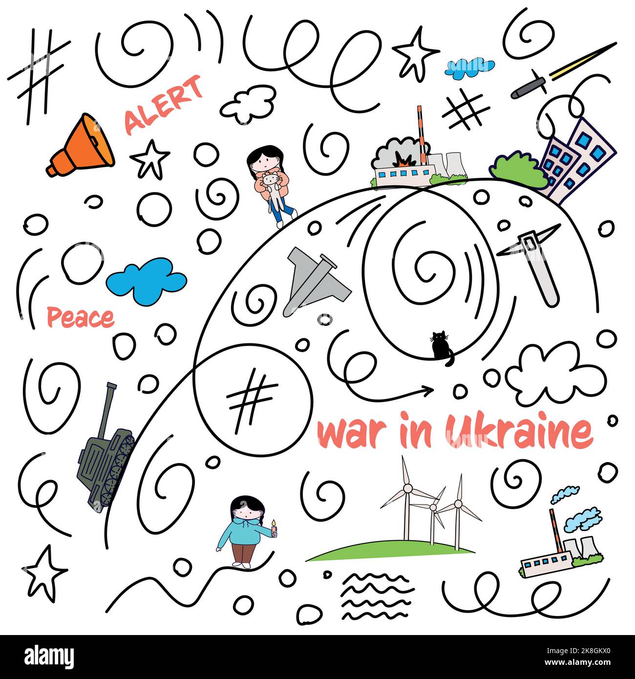 des éléments différents sur la guerre en ukraine Illustration de Vecteur
