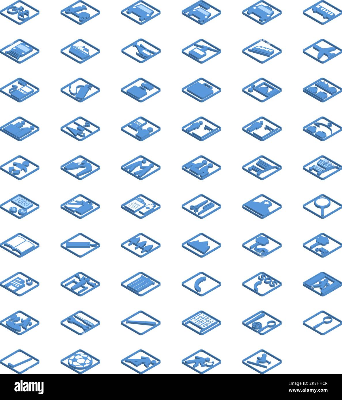 Ensemble d'icônes isométriques bleues 59 types Illustration de Vecteur