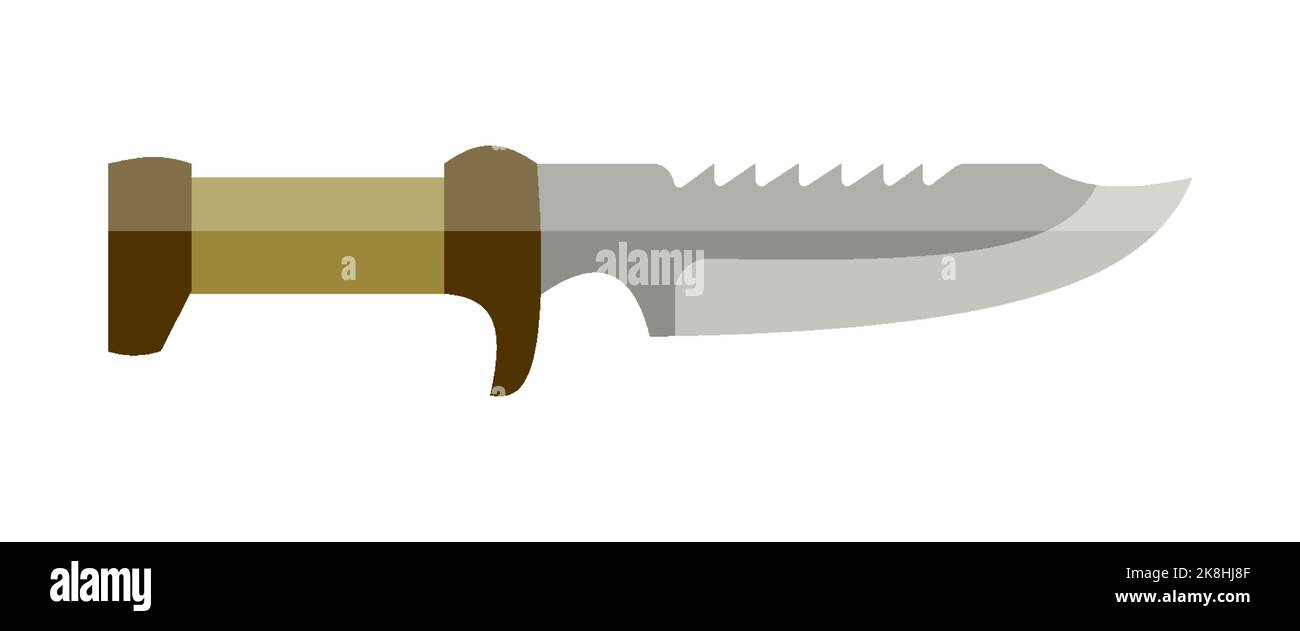Couteau chasseur militaire touriste universel métal plat. Munitions d'arme froide militaire chasseur militaire chasseur de soldats camping métal tranchant lame coupée viande cuir vert poignée pointes de fichier icône ad magasin d'armes à feu isolé Illustration de Vecteur