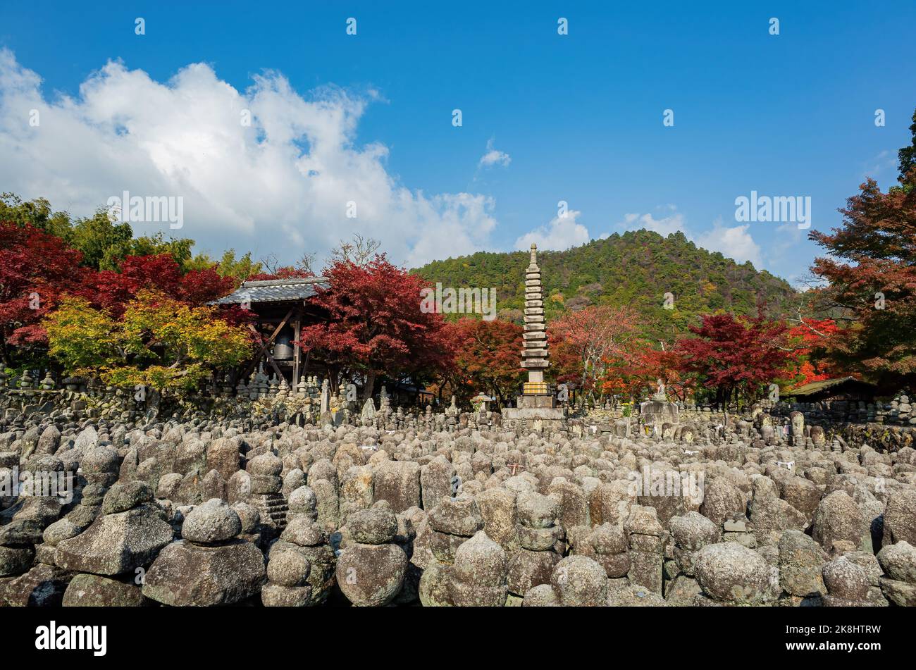 Paysage d'automne ensoleillé à Adashino Nenbutsu Ji, Arashiyama, Kyoto, Japon Banque D'Images