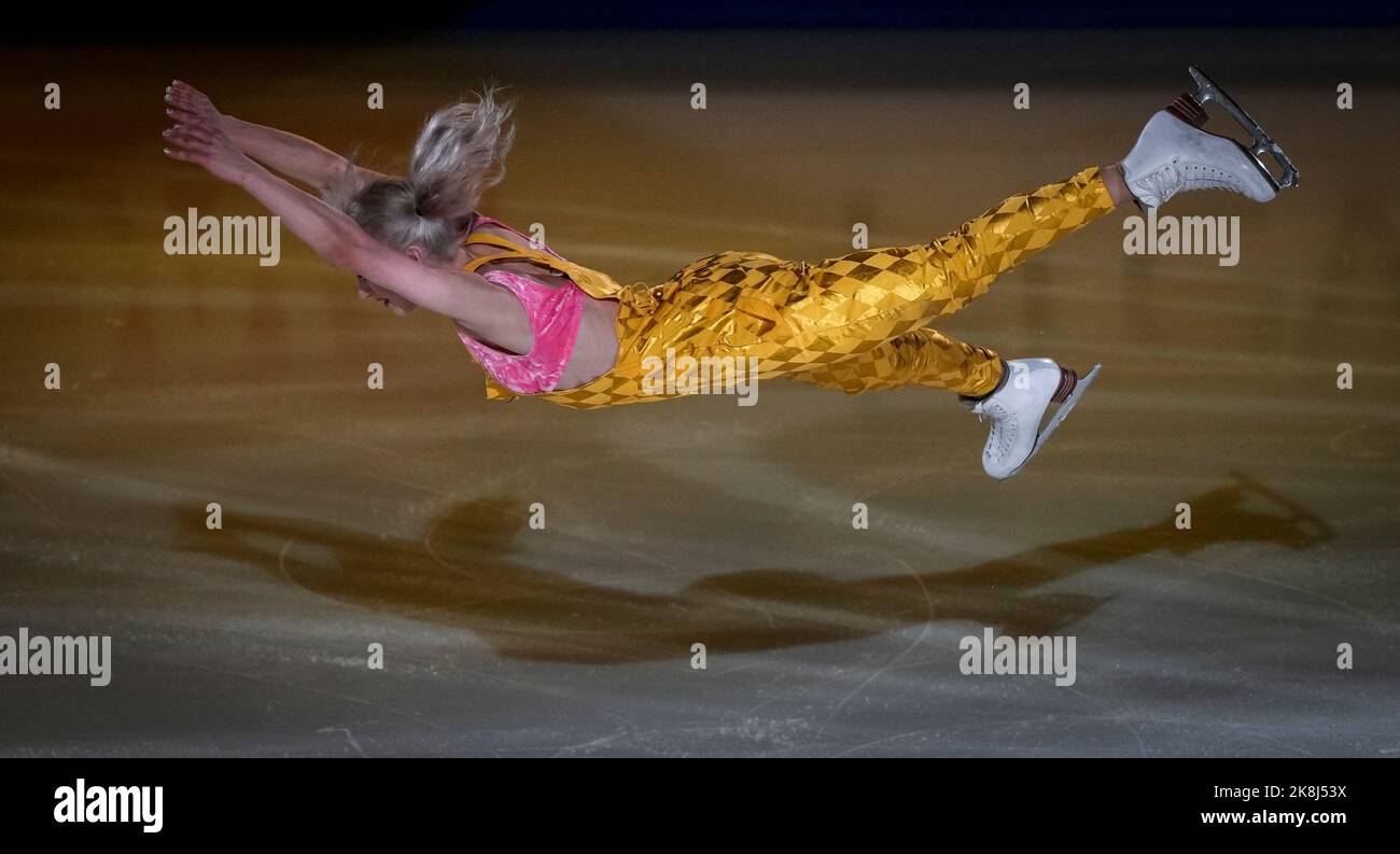 Norwood, Massachusetts, États-Unis. 23 octobre 2022. Amber Glenn, des États-Unis, skate lors du gala du concours de patinage artistique de l'UIP Skate America sur 23 octobre 2022, à Norwood, aux États-Unis d'Amérique. Crédit : Mathieu Belanger/AFLO/Alay Live News Banque D'Images