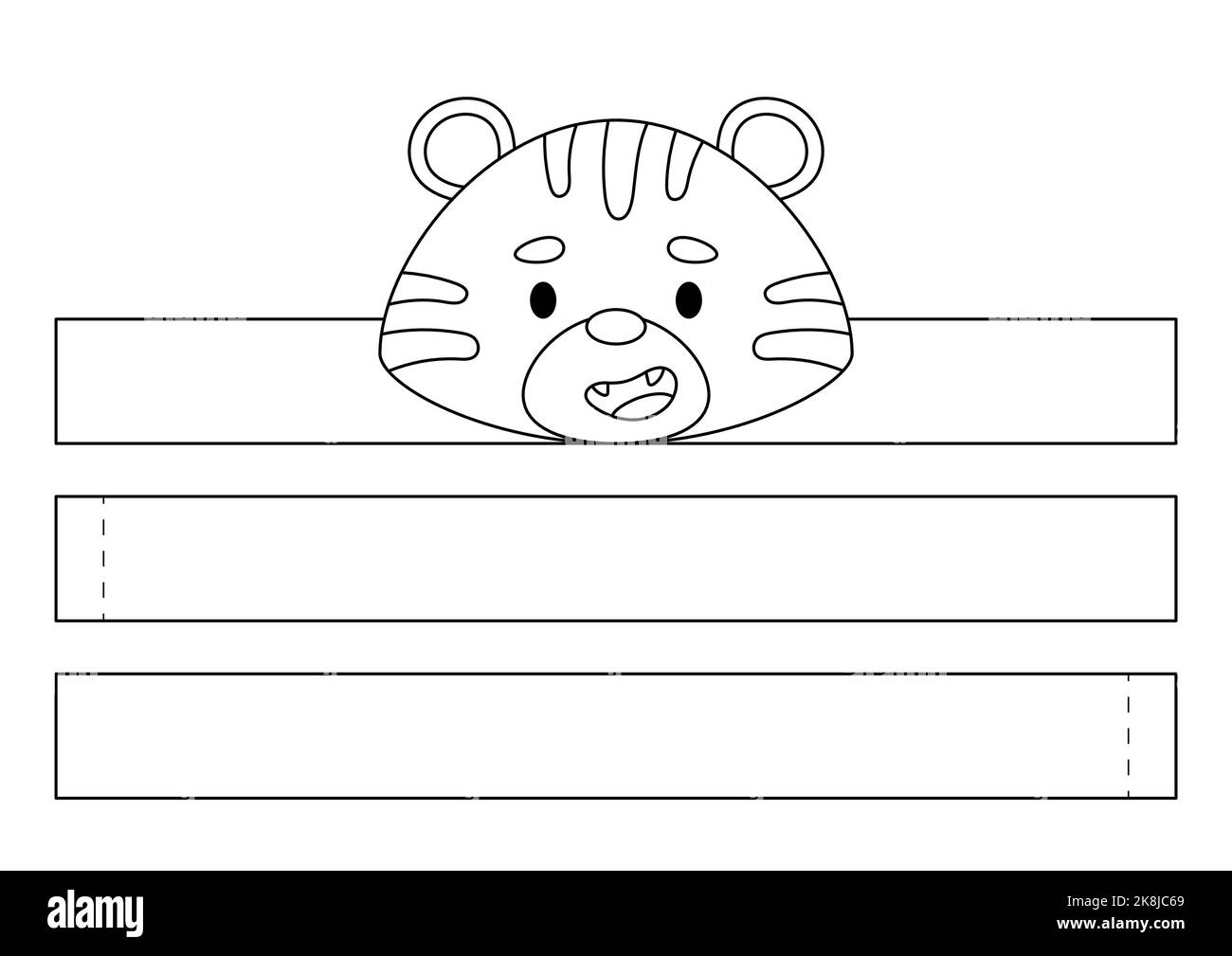 Couronne en papier tigre à feuilles imprimables. Modèle de ruban de fête à couper le bricolage pour anniversaire, Noël, douche de bébé. Accessoire amusant pour le divertissement. Impression, couleur, cu Illustration de Vecteur