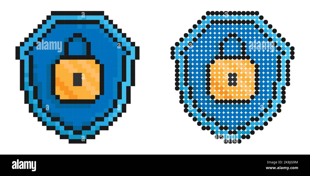 Icône pixel. Cadenas verrouillé sur l'arrière-plan de la protection. Stockage fiable et sécurisé des informations et des biens. Vecteur de jeu rétro simple isolé sur ba blanc Illustration de Vecteur