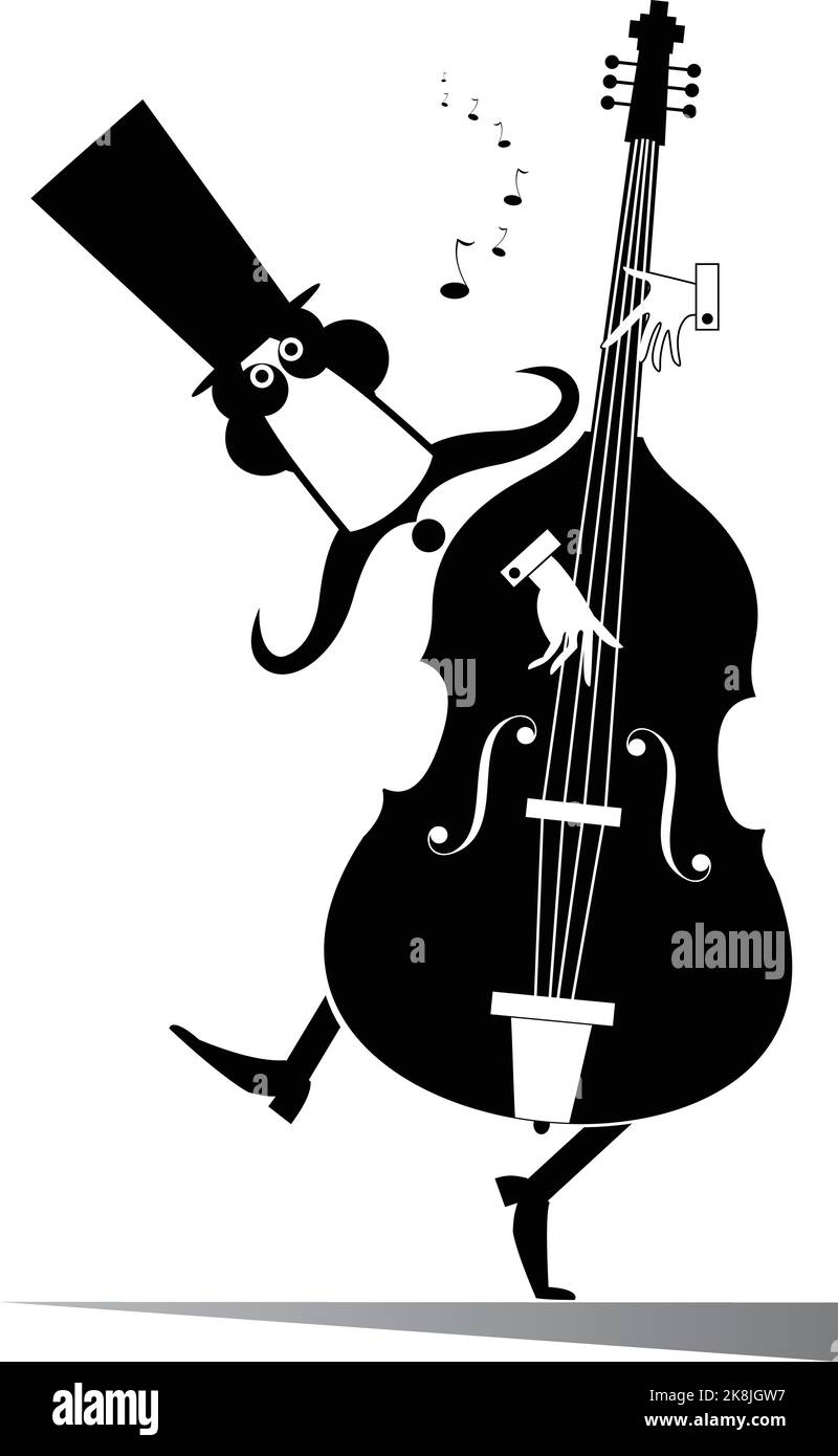 Drôle de moustached homme dans le chapeau haut de la musique sur contrabass Illustration de Vecteur