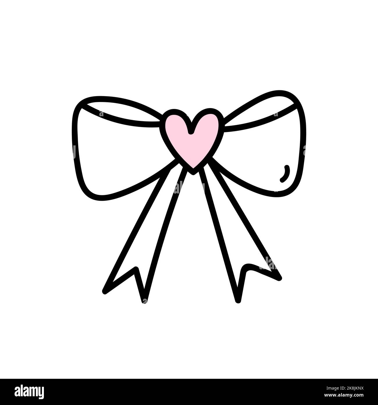 Joli noeud avec rubans isolés sur fond blanc. Illustration vectorielle dessinée à la main, style doodle. Parfait pour les cartes, le logo, les décorations, Illustration de Vecteur