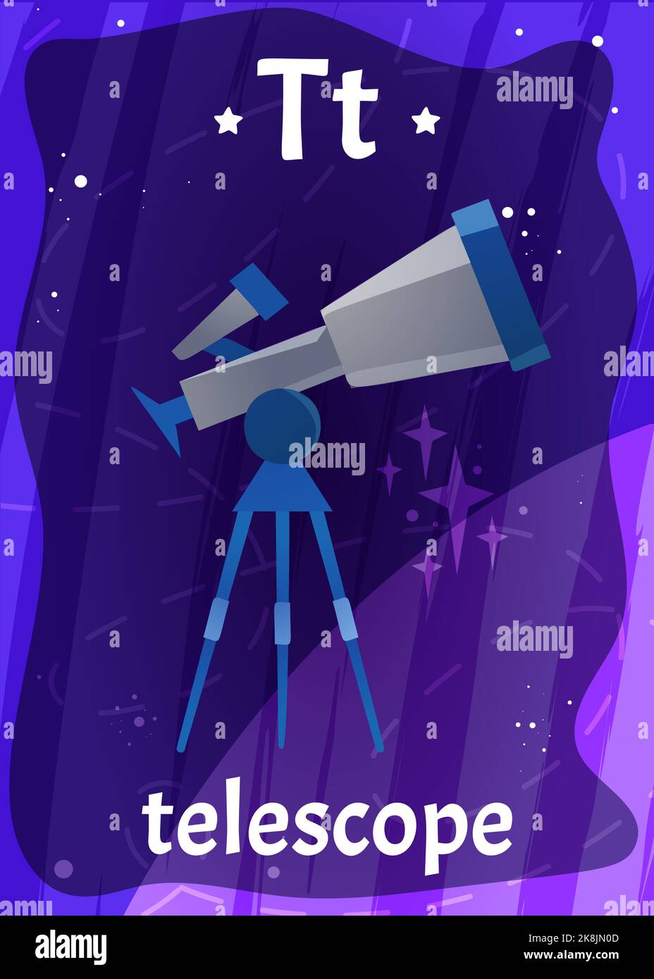 Espace imprimable carteéclair alphabétique avec lettre T. télescope