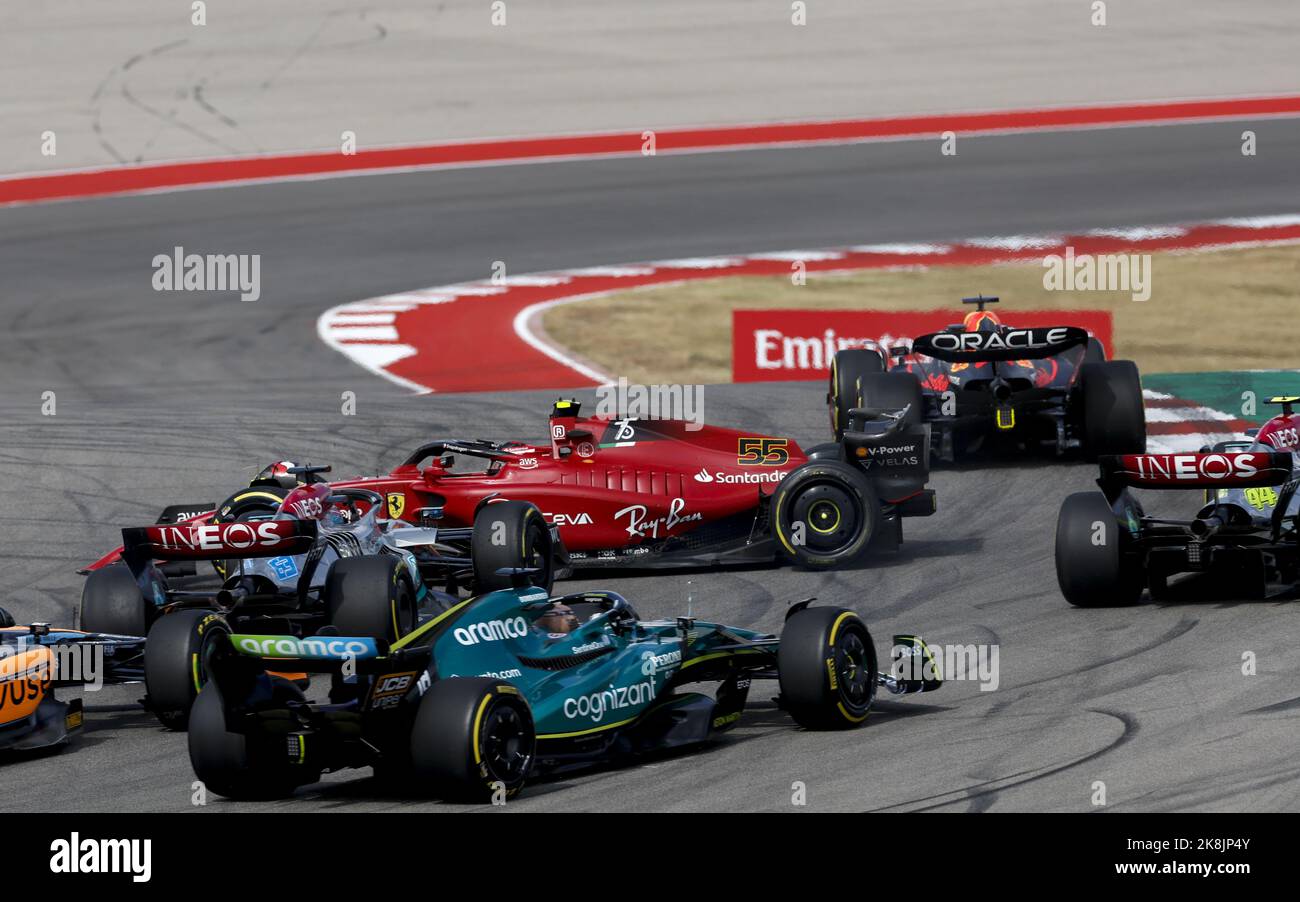 23 octobre 2022, Rome, Etats-Unis: Début de la course, départ, SAINZ Carlos (spa), Scuderia Ferrari F1-75, accident de portrait, Accident, pendant la Formule 1 du Grand Prix des États-Unis d'Aramco 2022, 19th tour du Championnat du monde de Formule 1 de la FIA 2022 de 21 octobre à 23, 2022 sur le circuit des Amériques, à Austin, Texas - photo DPPI/LiveMedia. (Image de crédit : © DPPI/LPS via ZUMA Press) Banque D'Images