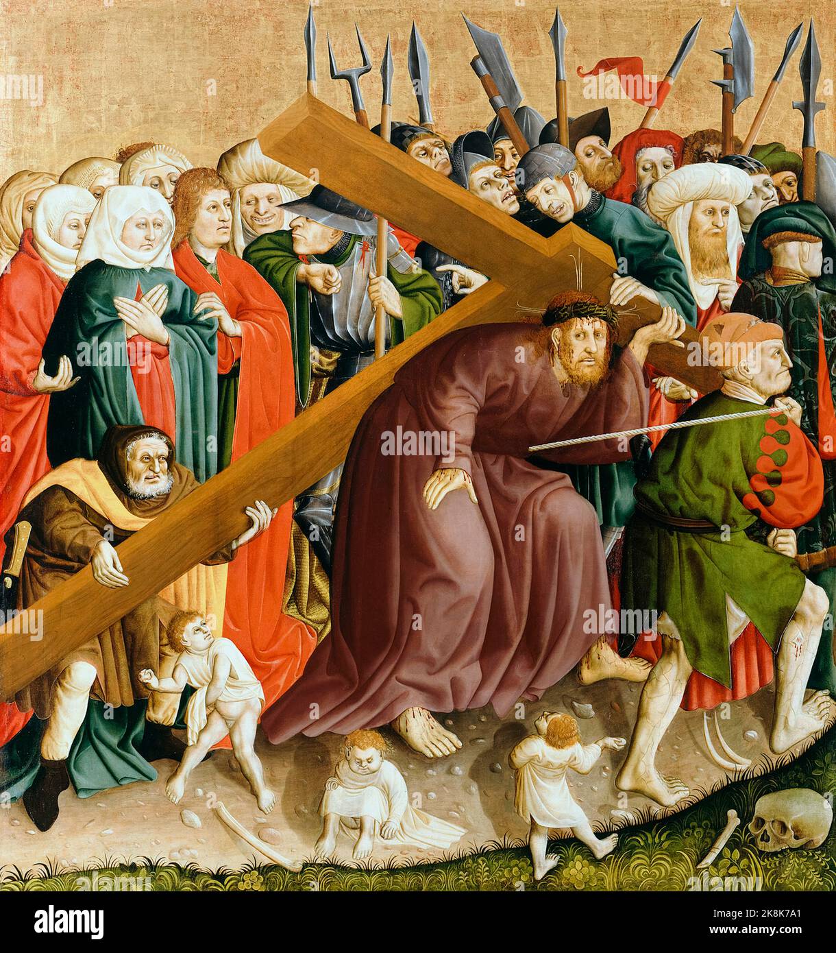 Jésus-Christ portant la Croix : les ailes de l'autel de Wurzach, peint dans l'huile sur bois par Hans Multscher, 1437 Banque D'Images