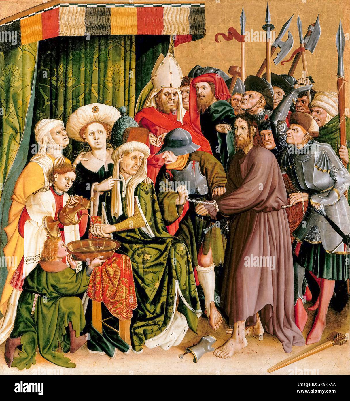 Christ devant Pilate : les ailes de l'autel de Wurzach, peint dans l'huile sur bois par Hans Multscher, 1437 Banque D'Images