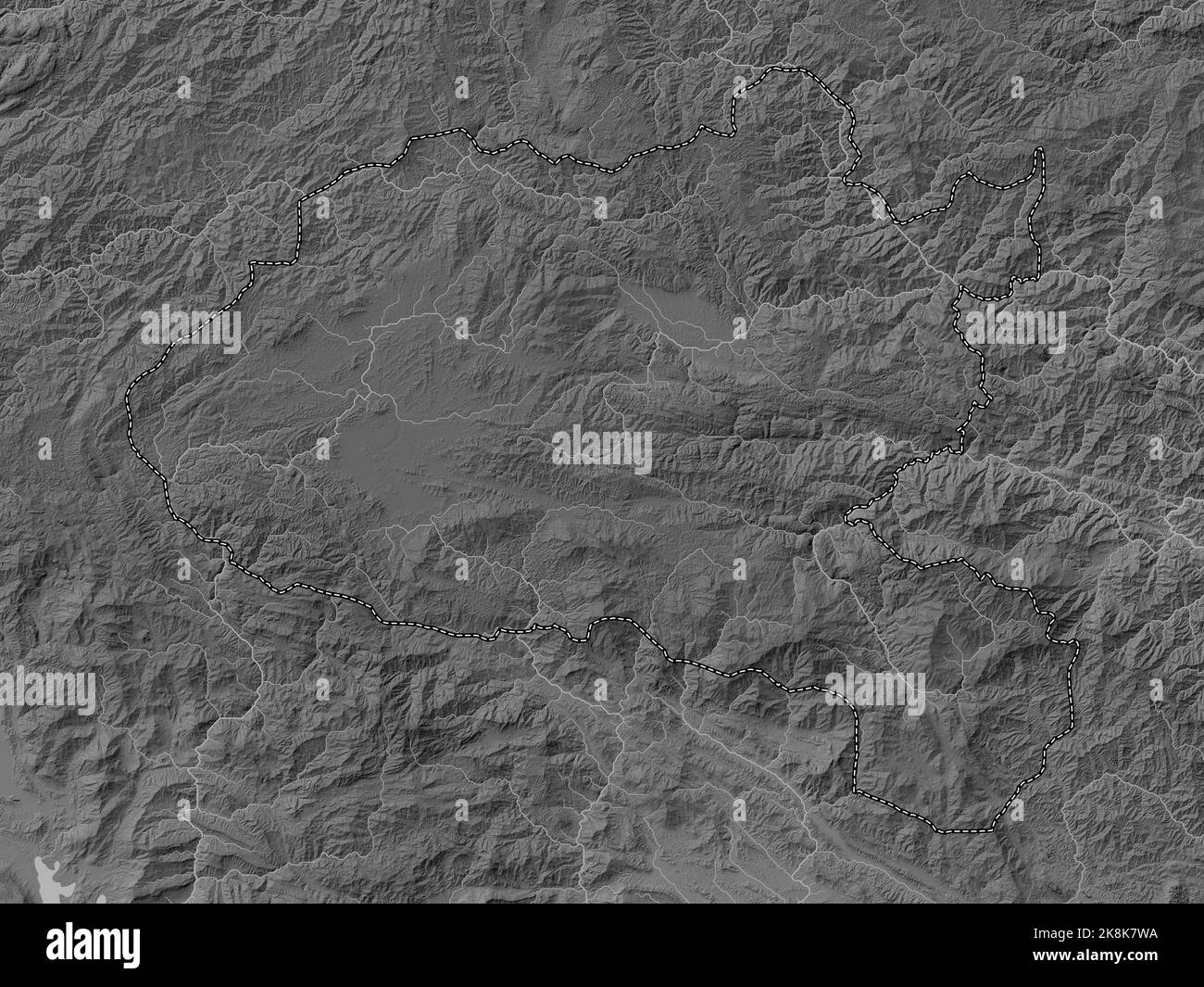 Xiangkhoang, province du Laos. Carte d'altitude en niveaux de gris avec lacs et rivières Banque D'Images