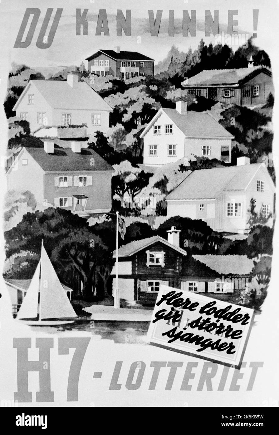 Oslo 19470211 H7 la loterie des revenus pour les victimes de la lutte pour la liberté est devenue une action de contamination à grande échelle avec un résultat final inimaginable de 103,5 millions de NOK. Voici l'une des affiches montrant certains des grands gonains. Photo: NTB / NTB Banque D'Images