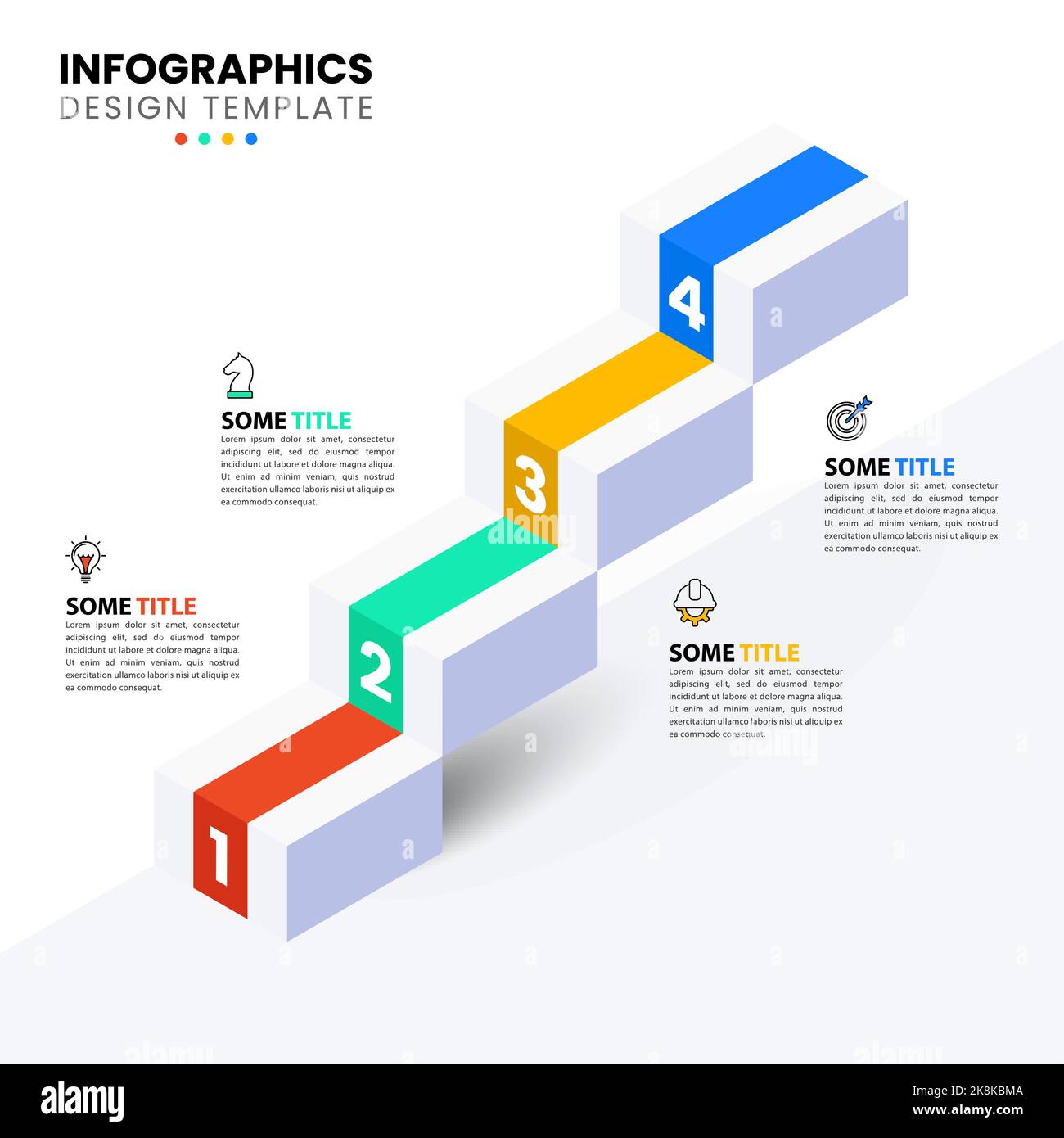 Modèle d'infographie avec icônes et 4 options ou étapes. Escaliers ...