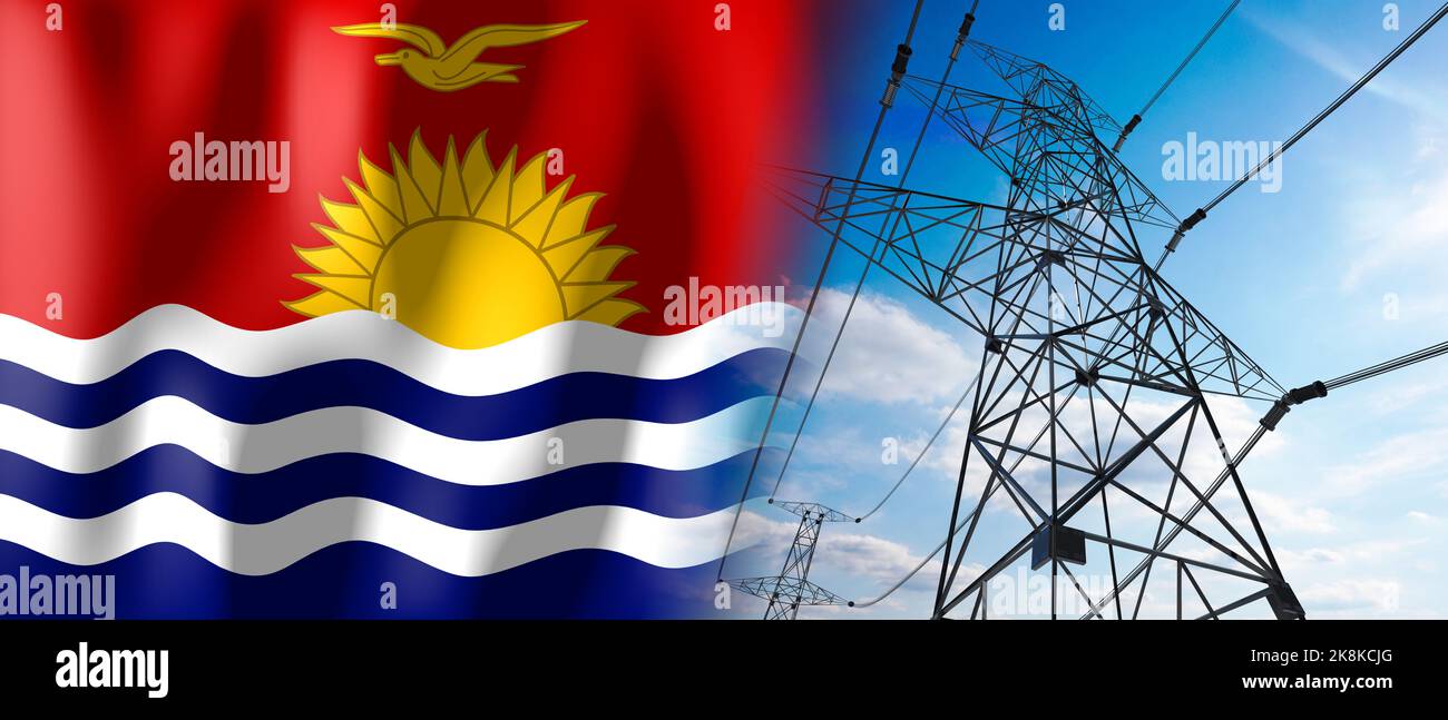 Kiribati - drapeau de pays et pylônes d'électricité - 3D illustration Banque D'Images