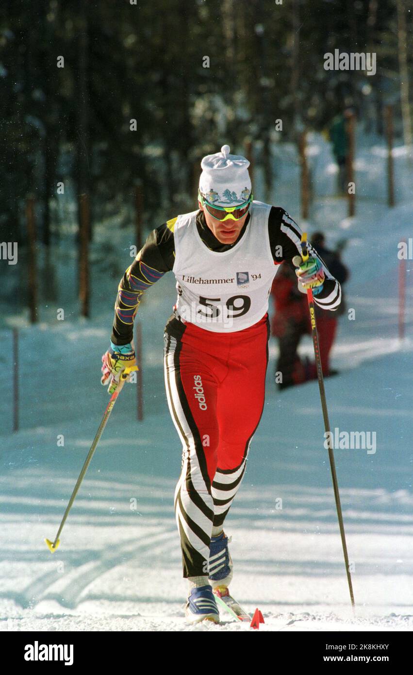 Lillehammer 19940227 Olympique-94, ski de fond, stade de ski de Birkebeineren. Vladimir Smirnov en action sous le 5-Mile, qu'il a gagné. Photo: Per Løchen / NTB / NTB Banque D'Images