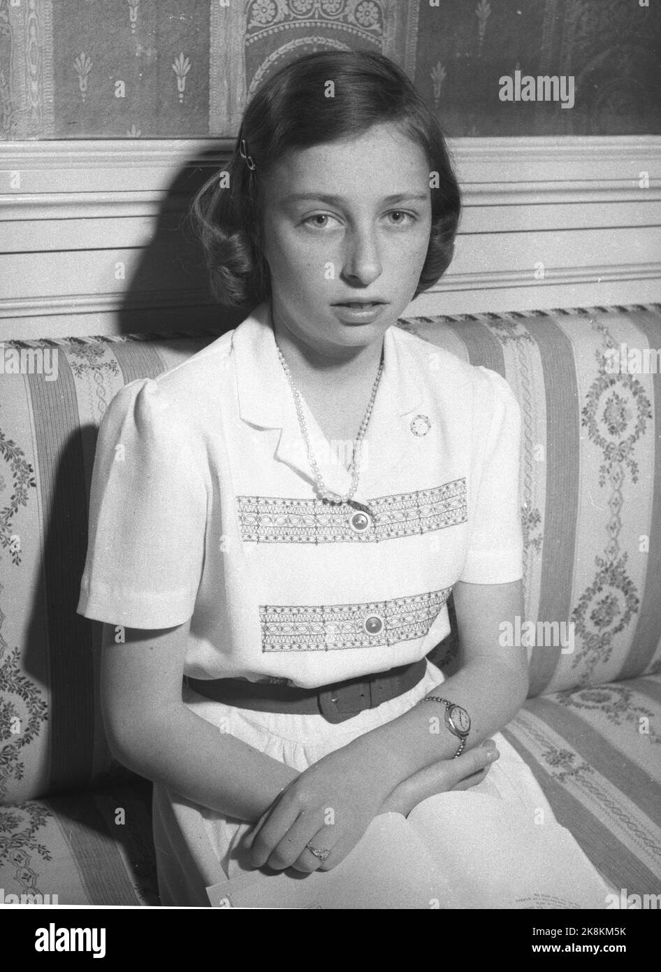 Oslo 19450608. La princesse Ragnhild photographiée au château à l'occasion de l'anniversaire de 15th. Photo: Archives NTB / NTB Banque D'Images