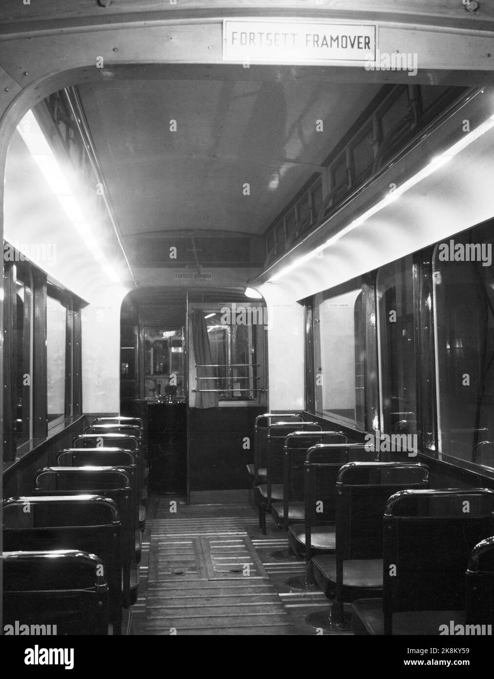 Oslo 1949. Un ancien tramway a été récemment rénové et prêt pour la circulation à Oslo en 1949. Transports en commun. Photo: NTB / NTB Banque D'Images