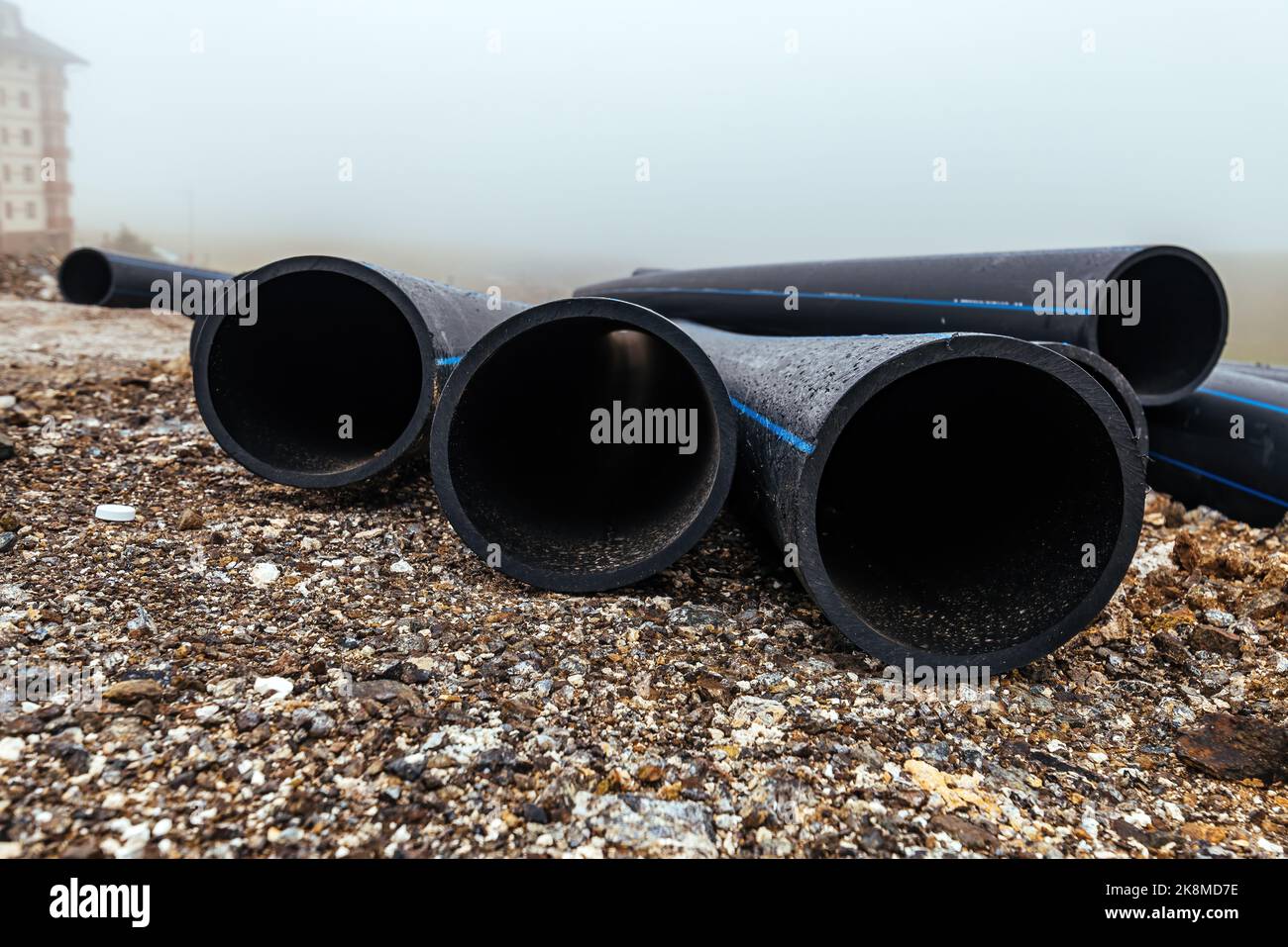 Construction de routes et conduites d'eau pluviale pour les égouts sanitaires, concentration sélective Banque D'Images
