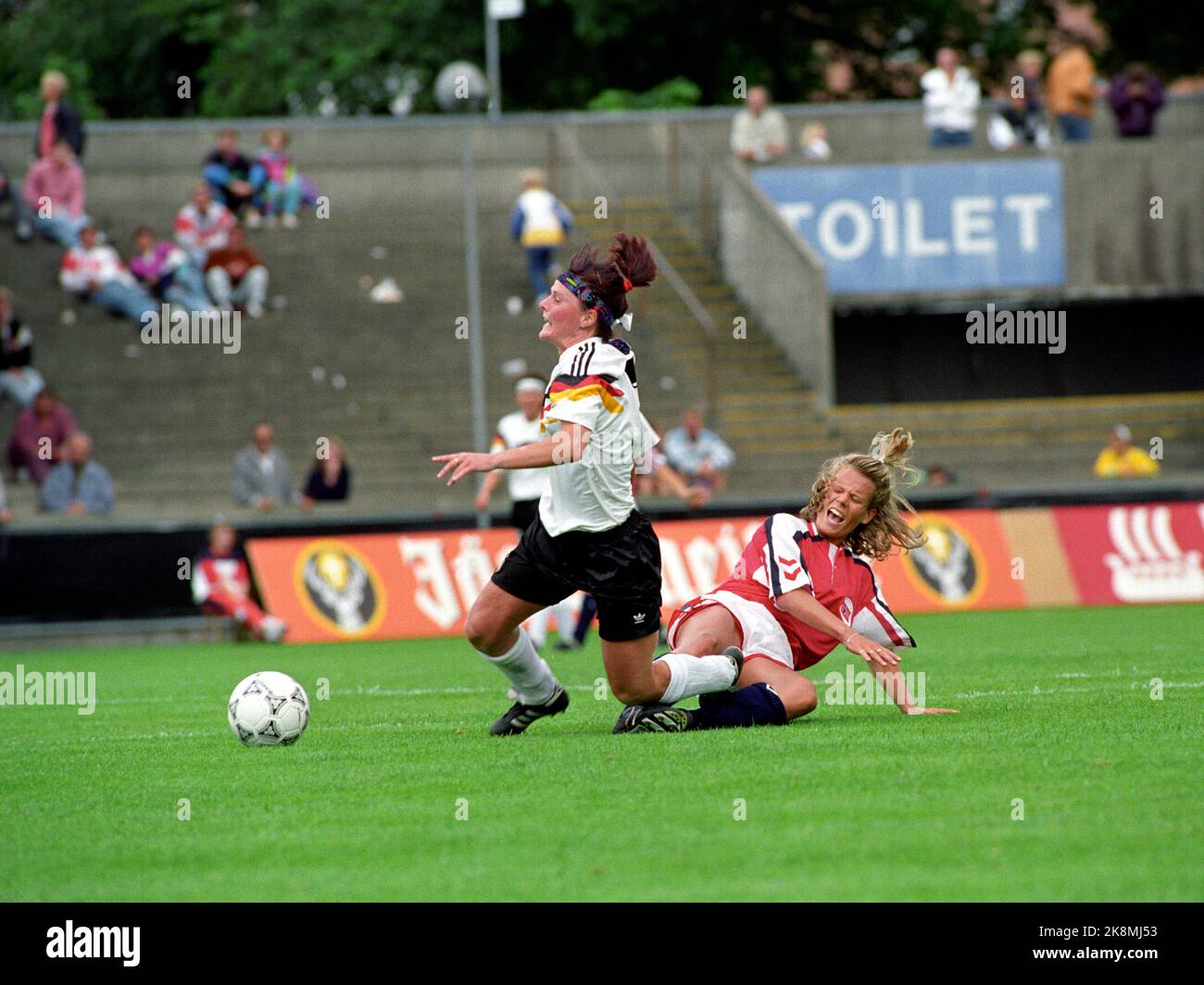 Aalborg, Danemark 19910714 Championnat d'Europe de football pour femmes à Ålborg. La finale a été remportée par l'Allemagne. Norvège-Allemagne 1-3. Agnete Carlsen en action. Photo: Agnete Brun / NTB Banque D'Images