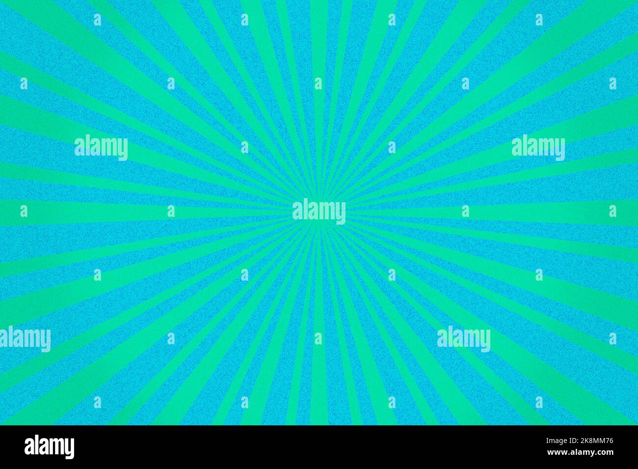 Arrière-plan de motif Sunburst bleu et vert grainé. Illustration géométrique des rayons radiaux vibrants Banque D'Images