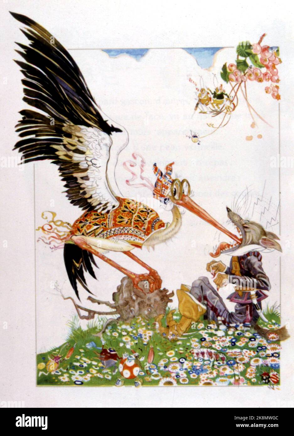 Fable de la Fontaine : le loup et la cigogne Illustration de Félix Lorioux vers 1921 Banque D'Images